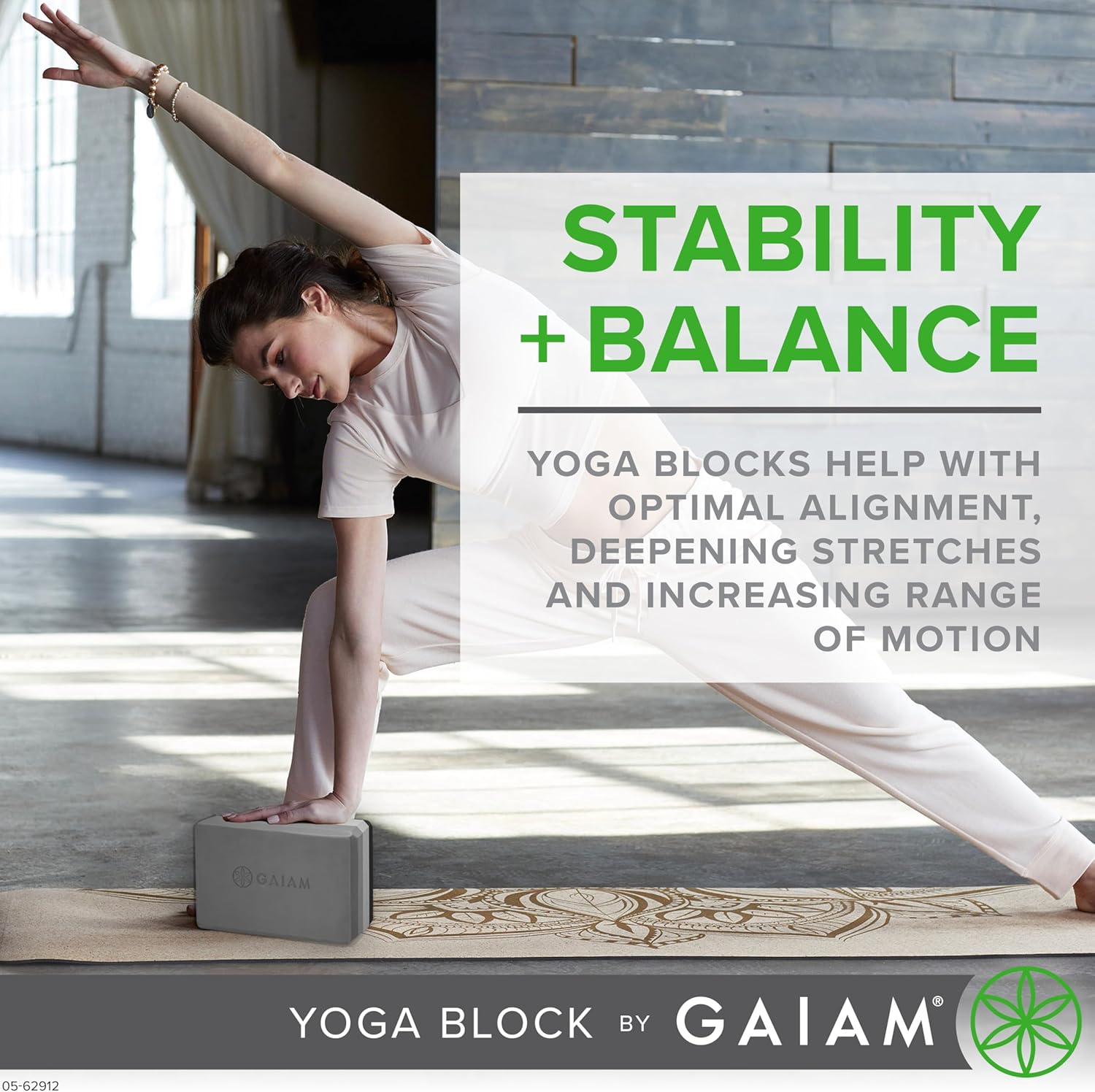 Gaiam Yoga Block - Supportive Latex-Free Eva Foam - Soft Non-Slip Surface with Beveled Edges for Yoga, Pilates, Meditation - Yoga Accessories for Stability, Balance, Deepen Stretches