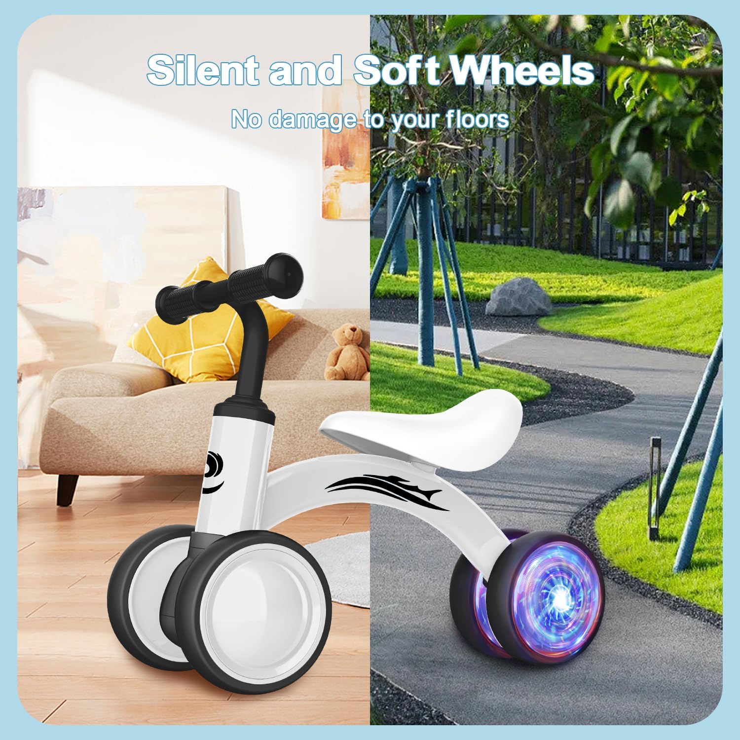 Colorful Lighting Baby Balance Bike Toys for 1 Year Old Girl Gifts, 10-36 Month Toddler Balance Bike, No Pedal 4 Silence Wheels & Soft Seat Pre-School First Riding on Toys, 1st Birthday Gifts.