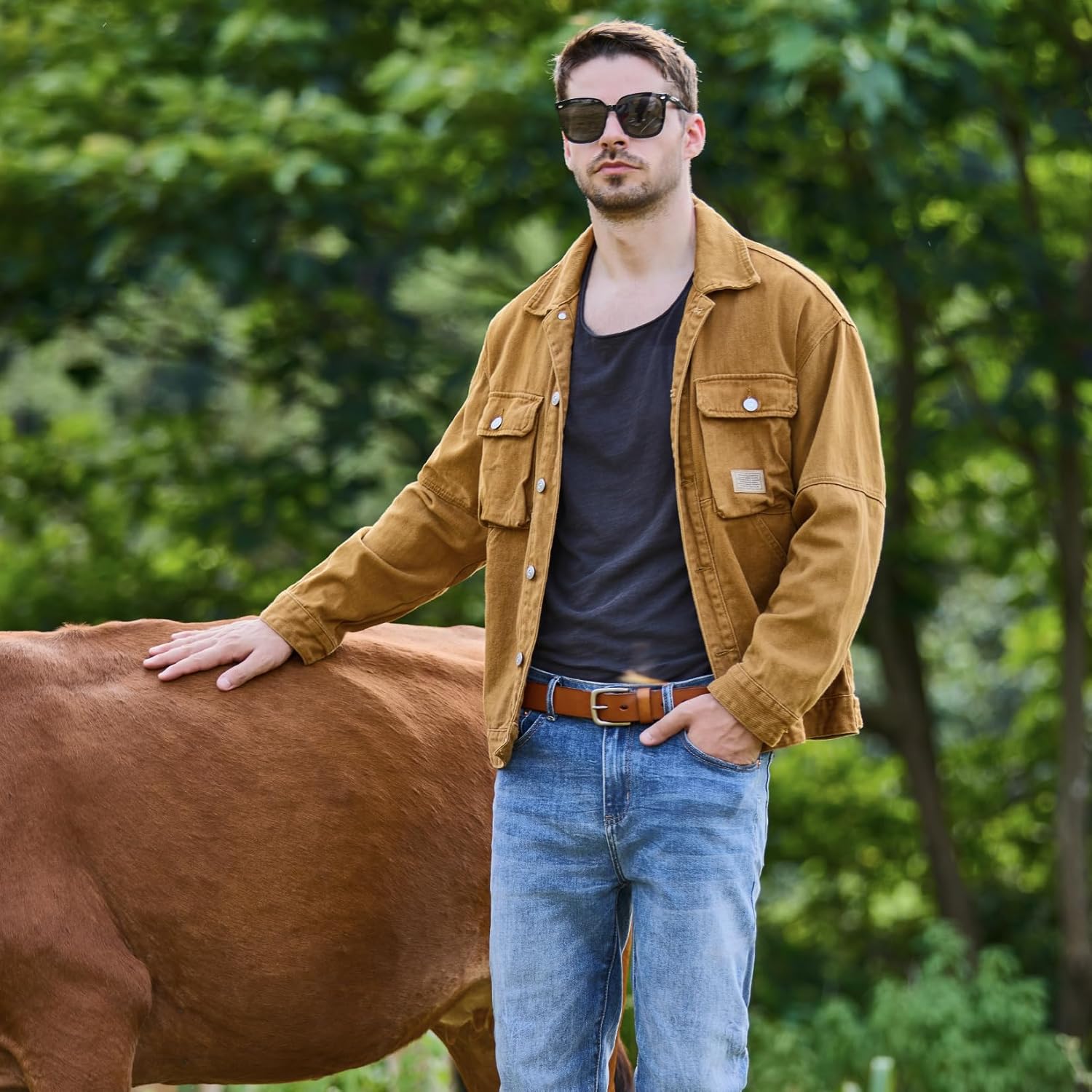 VATAN Men's Genuine Leather Casual Every Day Jeans Belts, Handmade Men Leather Belt with Gift Box