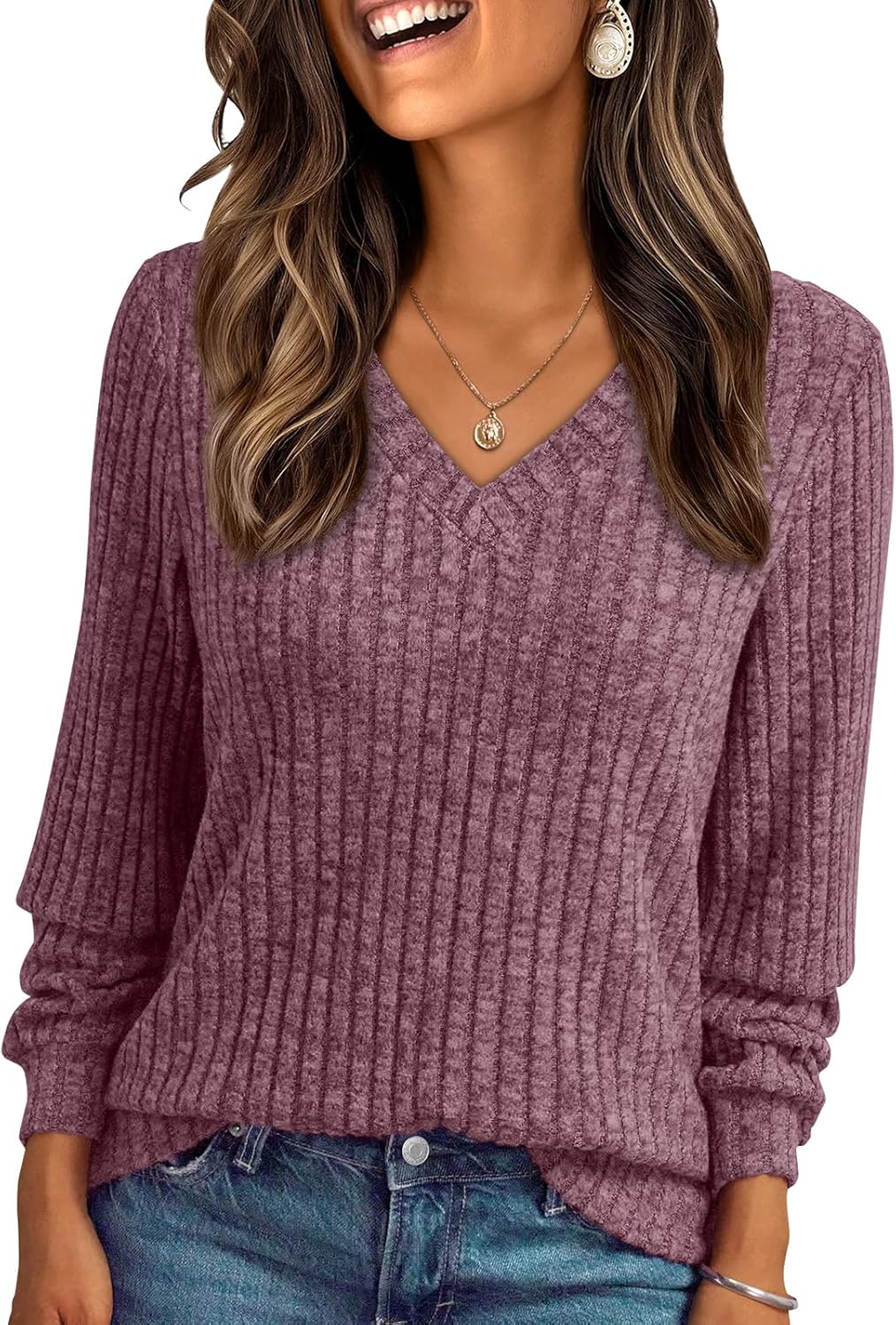 AUTOMET Womens V Neck Long Sleeve Shirt Fall Fashion Tops Tunic Dressy Casual Sweater Clothes Cute Trendy Work Outfits 2025