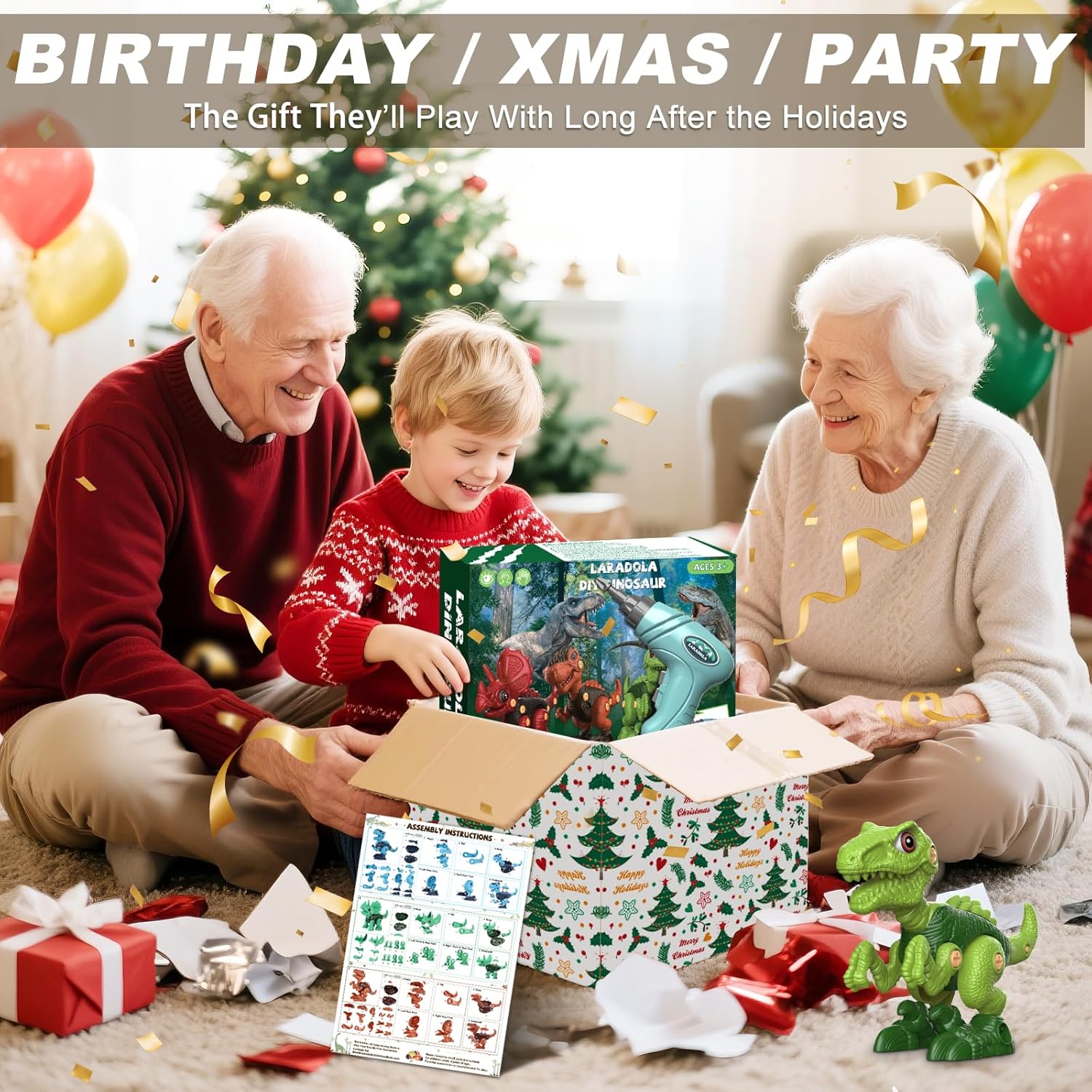 Laradola Dinosaur Toys for 3 4 5 6 7 8 Year Old Boys, Take Apart Dinosaur Toys for Kids 3-5 5-7 STEM Construction Building Kids Toy with Electric Drill, Party Christmas Birthday Gifts Boys Girls