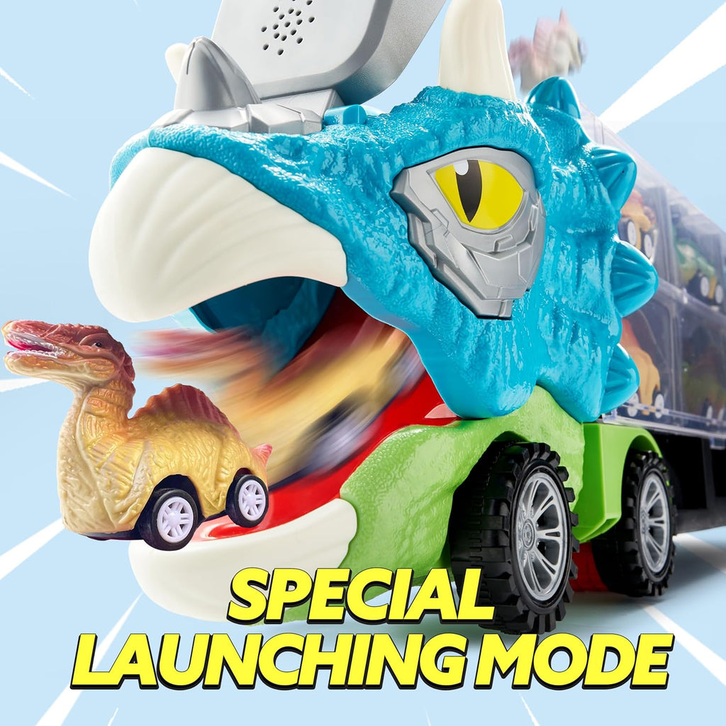 JOYIN 13 in 1 Dinosaur Toys for Kids 3-5, Dinosaur Truck with 12 Pull Back Cars, Birthday Gifts Toys for 3 4 5+ Year Old Boy, Transport Carrier Truck for Toddlers, Christmas Great Gifts for Grandkids