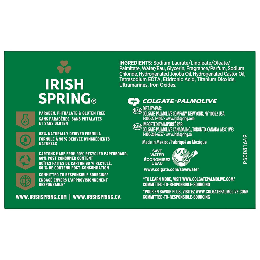 Irish Spring Bar Soap for Men, Original Clean, Smell Fresh and Clean for 12 Hours, Men Soap Bars for Washing Hands and Body, Mild for Skin, Recyclable Carton, 3.7 Ounce - 3 Count (Pack of 8)