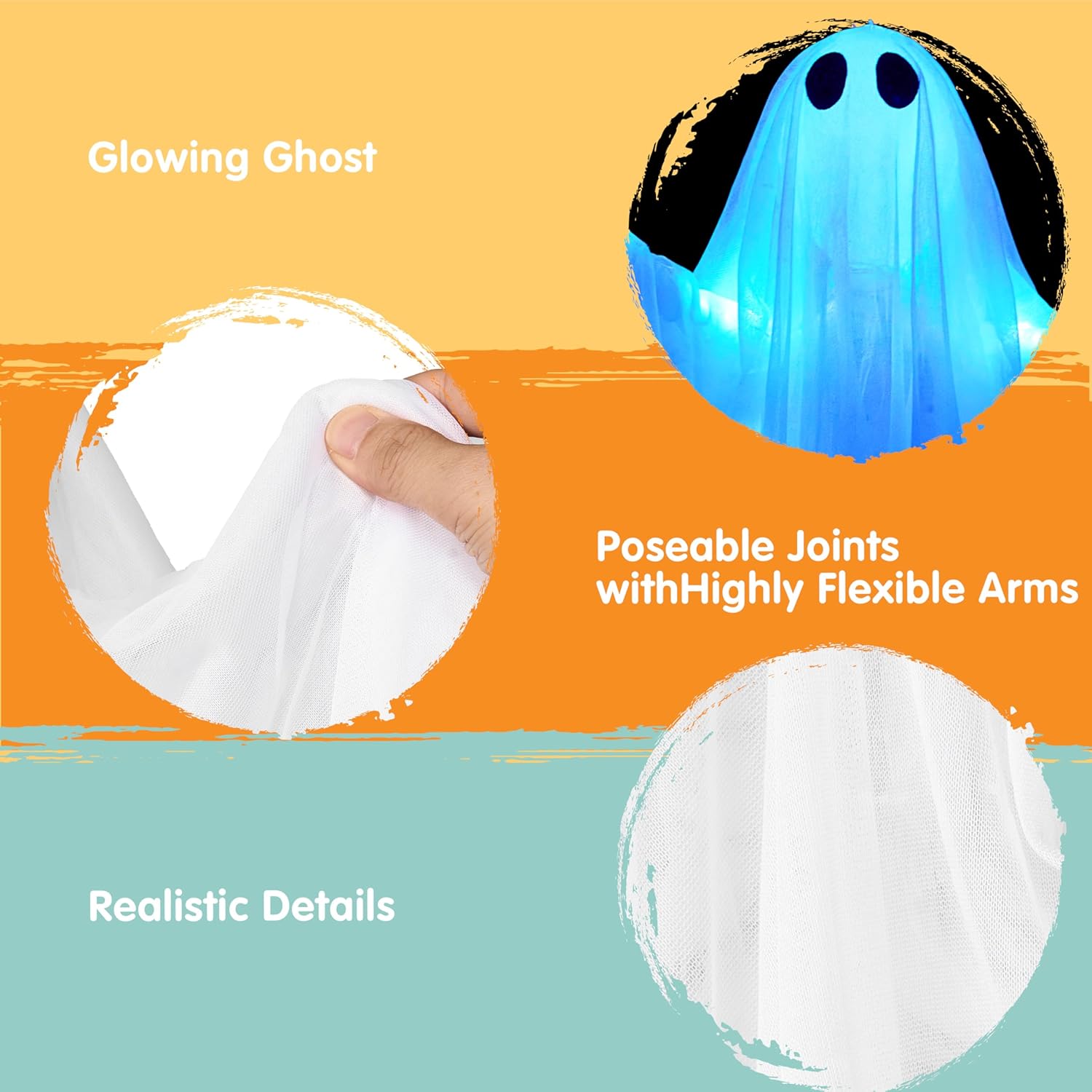 JOYIN Halloween Hanging Light up Ghost with Spooky Blue LED Light, 47” White Ghosts Halloween Hanging Decoration for Front Yard Patio Lawn Garden Party Decor Indoor Outdoor