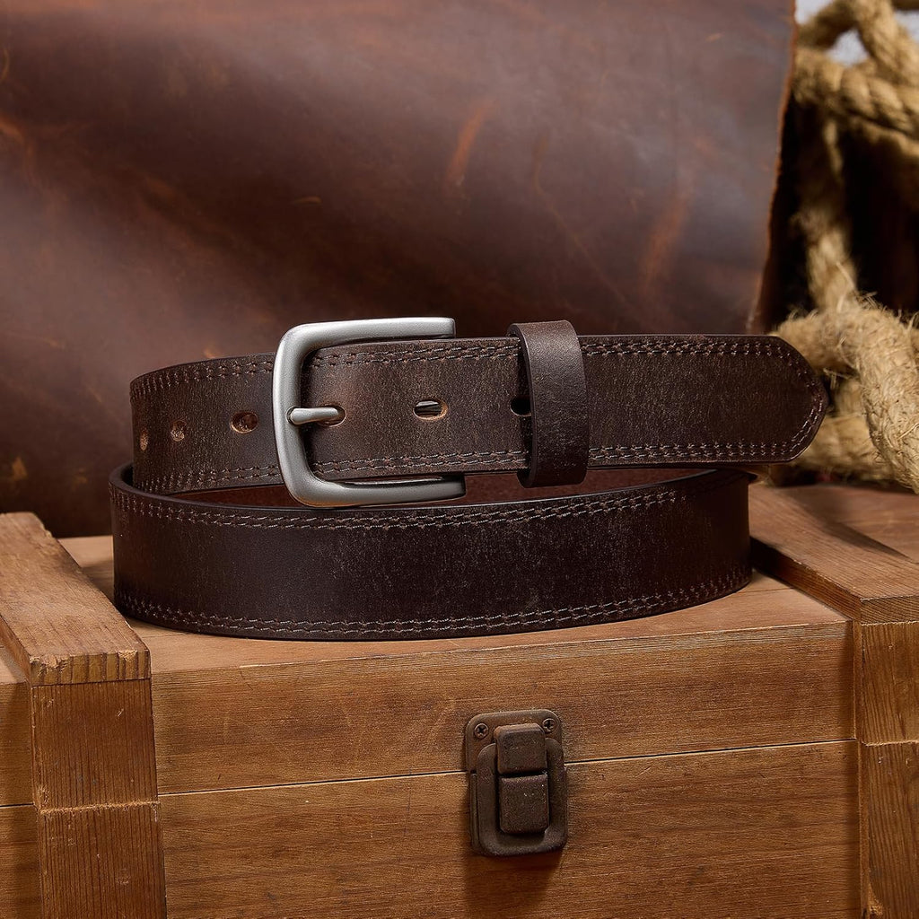 VATAN Men's Genuine Leather Casual Every Day Jeans Belts, Handmade Men Leather Belt with Gift Box