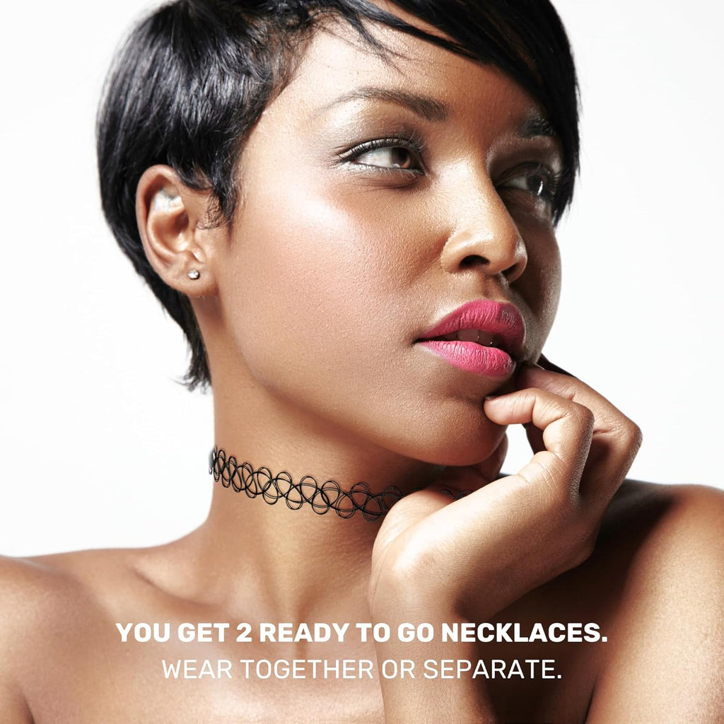 BodyJ4You 2PC Tattoo Choker Necklace - 90s Choker Necklace Women - 2000s Y2K Black Chokers Rainbow Choker - Butterfly Ying Yang Unicorn Rainbow Charms - Stretchy Elastic Necklace