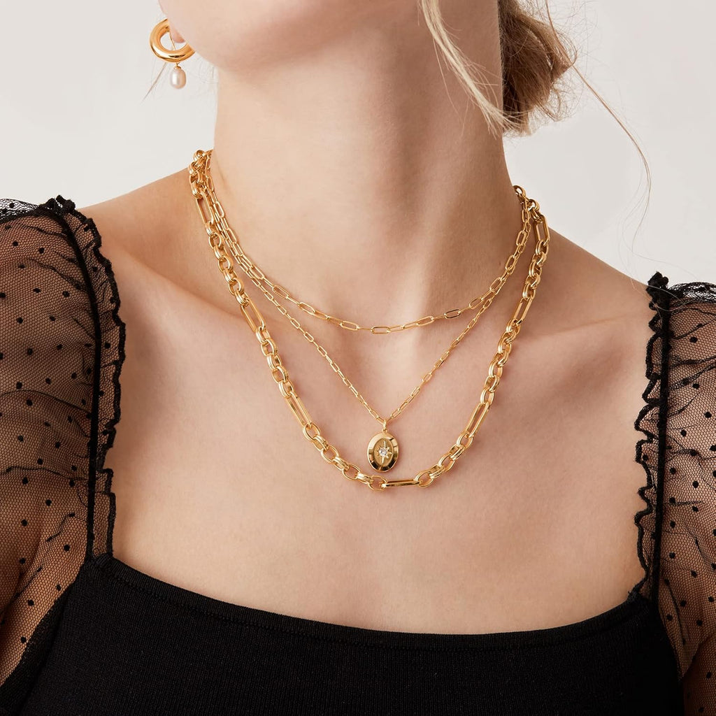 PAVOI 14K Gold Plated Layering Necklaces | Stylish Minimalist Design Pendant Necklaces | Bar, Circle, Lotus, Disc, Dog Tag, Horizontal Bar Pendants for Women