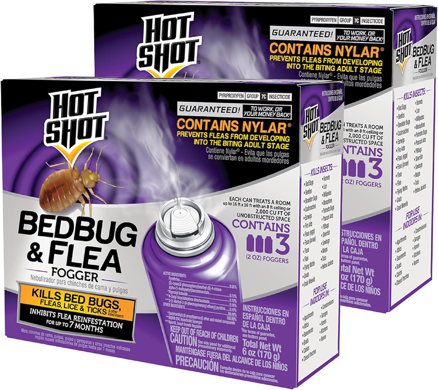 Hot Shot BedBug And Flea Fogger 3 Count-2 Ounce Cans, With Nylar, Inhibits Flea Reinfestation