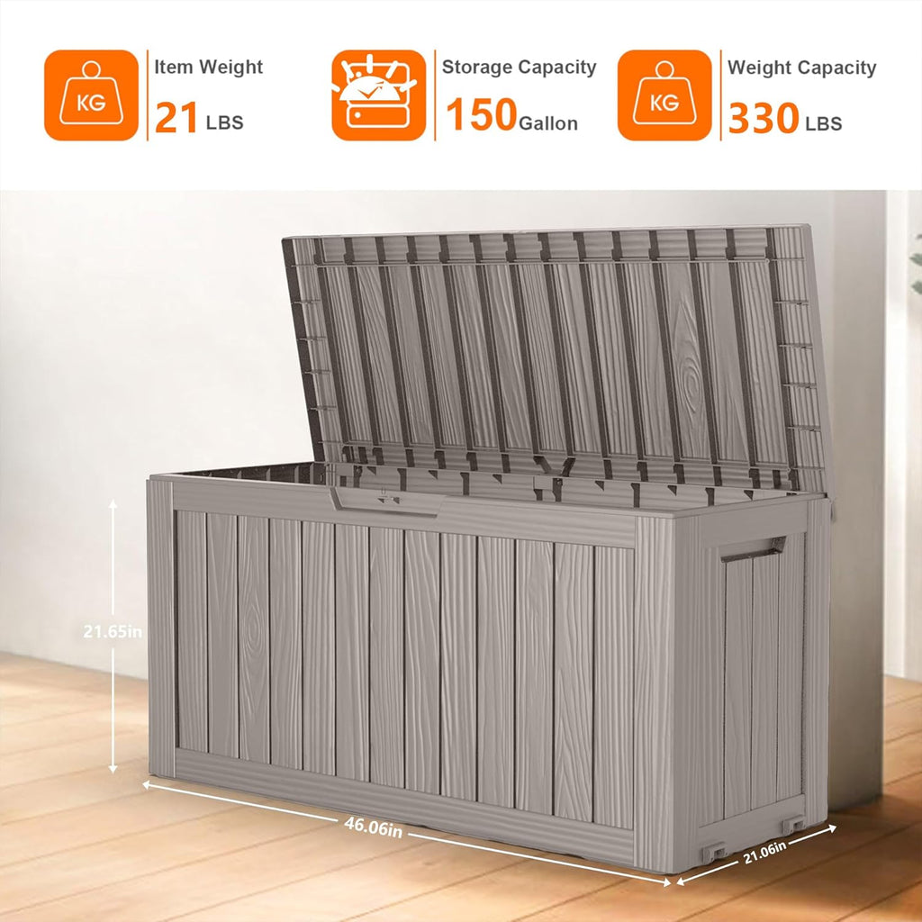 80 Gallon Resin Deck Box, Lockable Patio Outdoor Storage Box for Furniture, Garden Tools and Tools Storage, Waterproof Outside Storage Box - Black