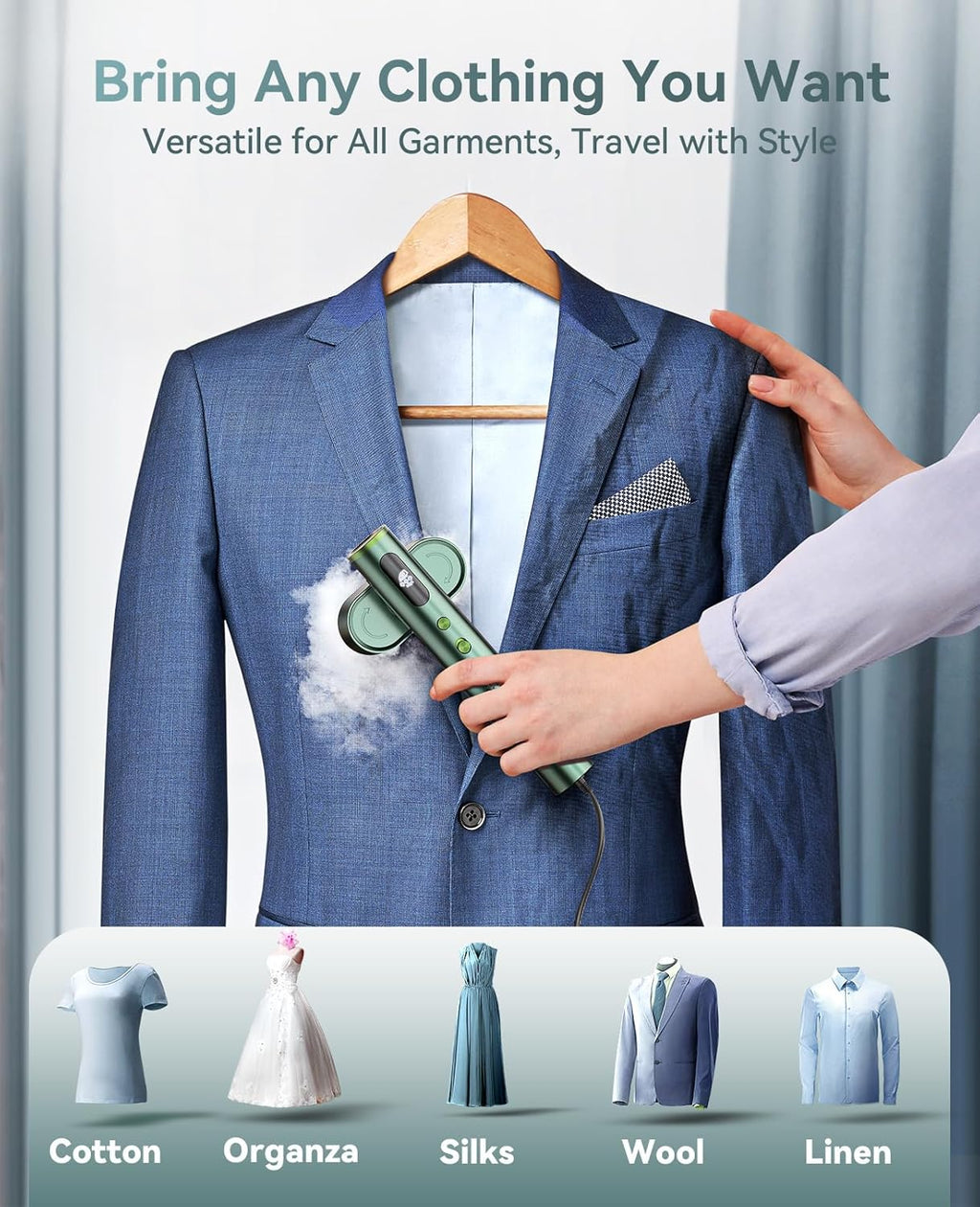 Jack ＆ Rose Travel Steamer for Clothes,100-220V Portable Iron,15s Heat Up,Steamer ＆ Iron 2 In 1, Travel Size,Large Ceramic Heat Panel,for Global ＆ Europe