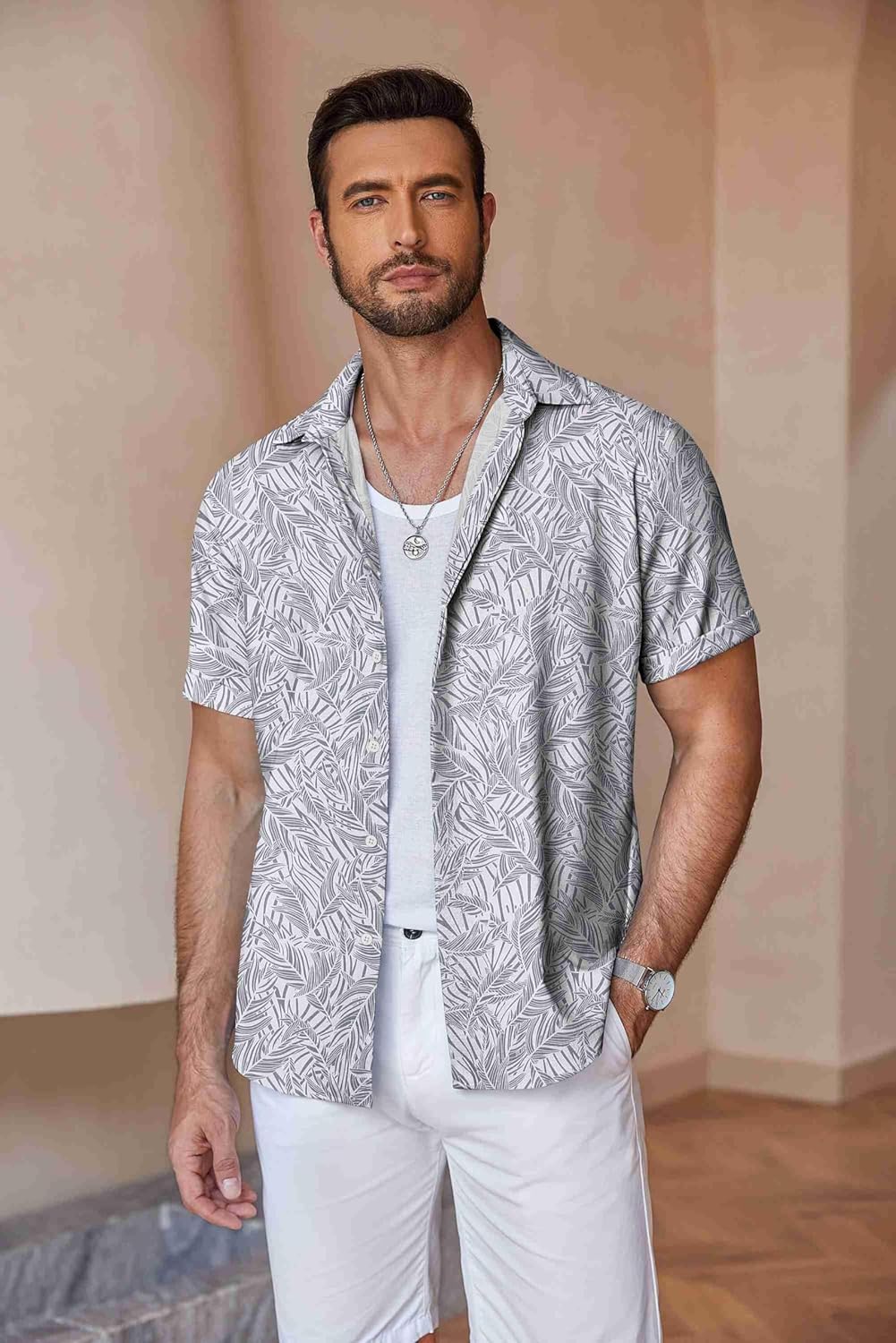 COOFANDY Men's Linen Shirts Short Sleeve Casual Shirts Button Down Shirt for Men Beach Summer Wedding Shirt