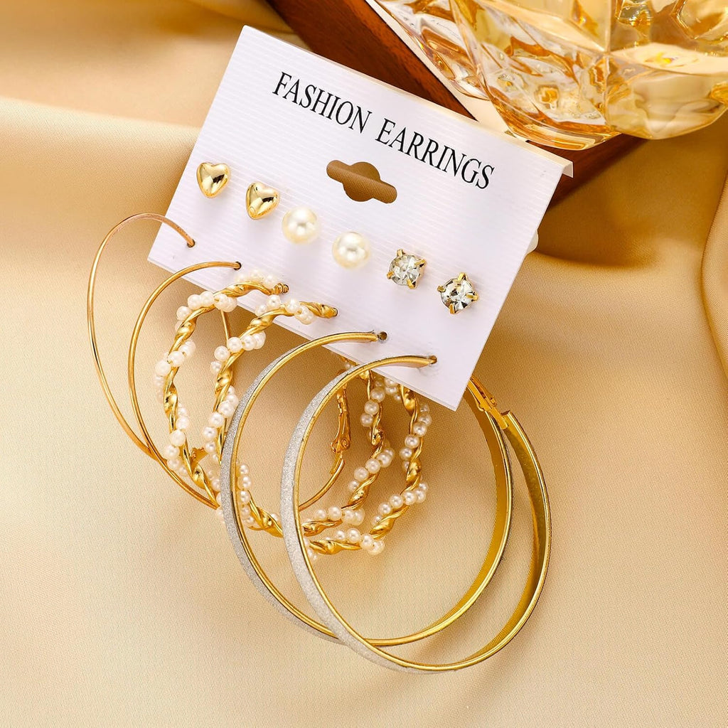 Gold Hoop Earrings Set for Women, 12 Pairs Hypoallergenic Large/Big Thin Thick Gold Hoops Earrings Loop Pack for Jewelry Gift 40mm/50mm