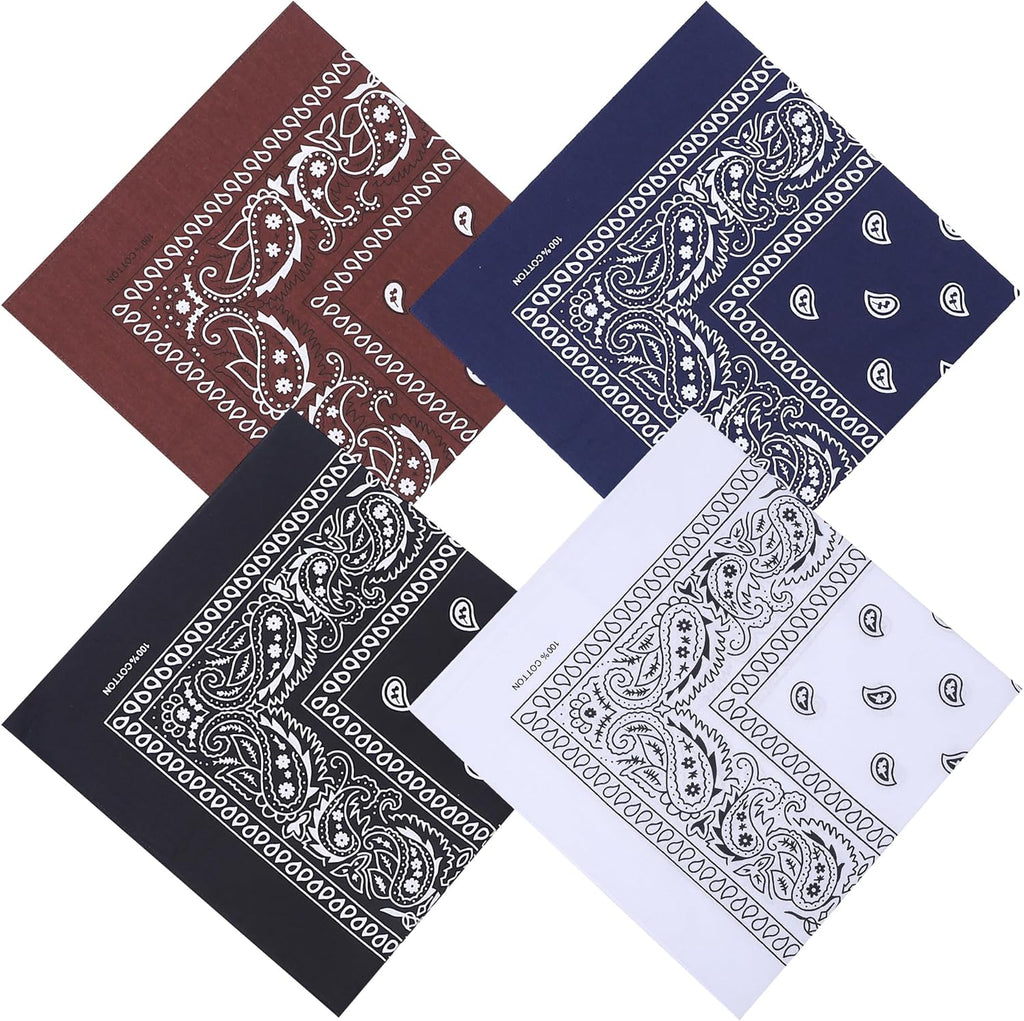 100% Cotton 27" x 27" Large Bandanas for Men & Women, Multi-Purpose Bandana Headbands, Square Head Scarf