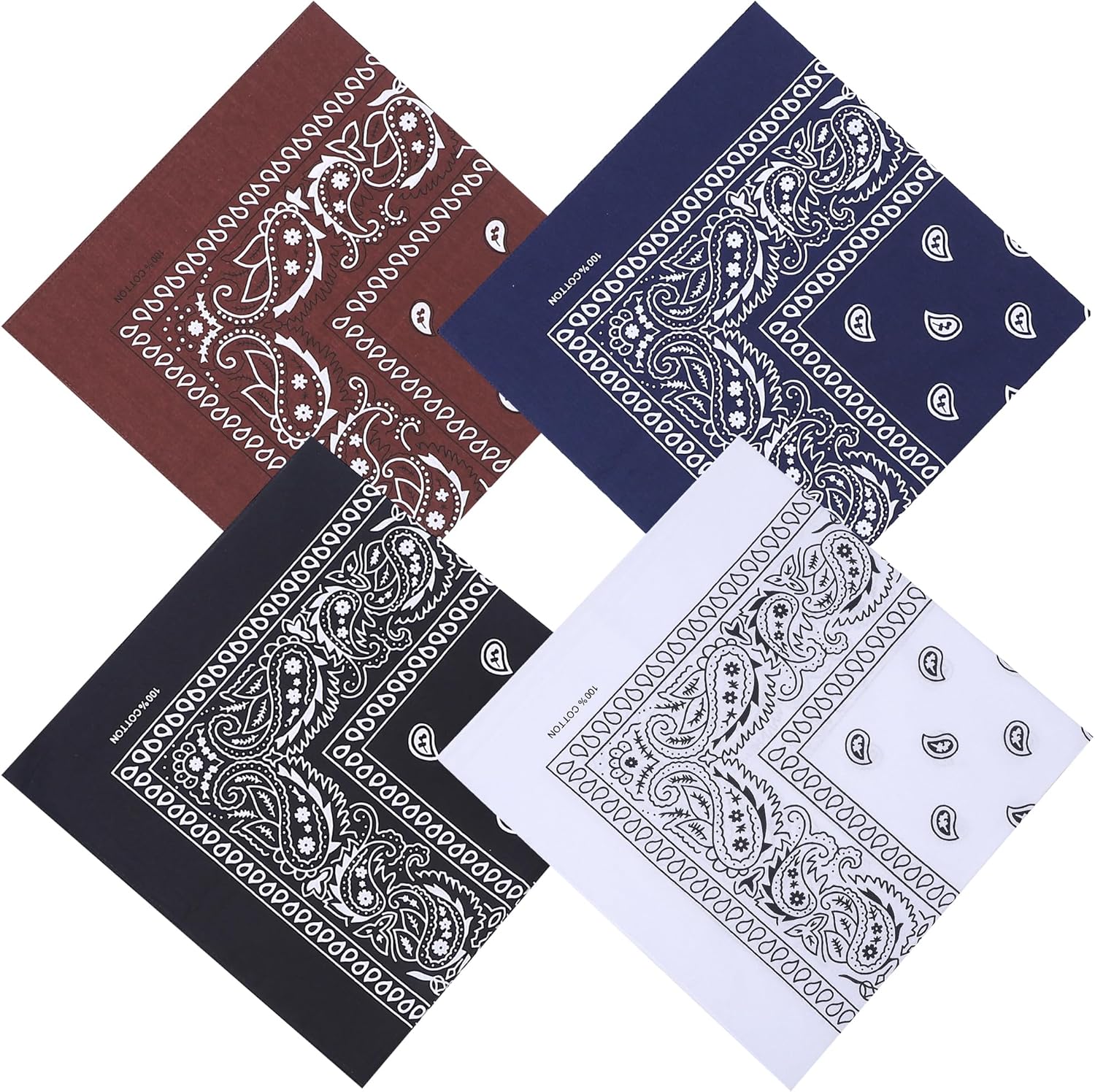 100% Cotton 27" x 27" Large Bandanas for Men & Women, Multi-Purpose Bandana Headbands, Square Head Scarf