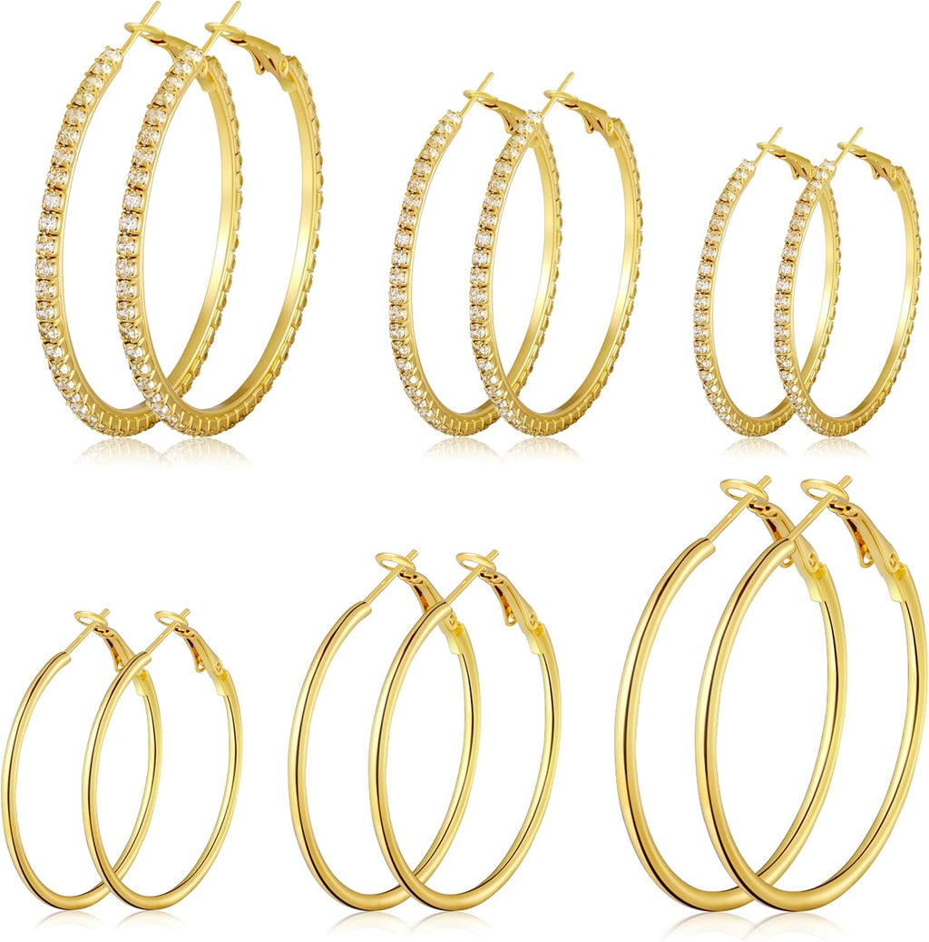 Gold Hoop Earrings Set for Women, 12 Pairs Hypoallergenic Large/Big Thin Thick Gold Hoops Earrings Loop Pack for Jewelry Gift 40mm/50mm