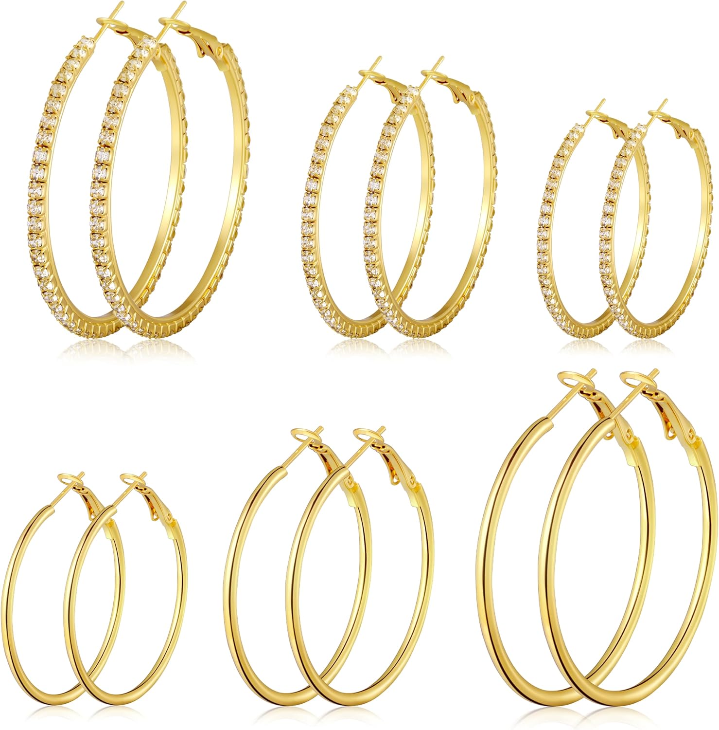 Gold Hoop Earrings Set for Women, 12 Pairs Hypoallergenic Large/Big Thin Thick Gold Hoops Earrings Loop Pack for Jewelry Gift 40mm/50mm