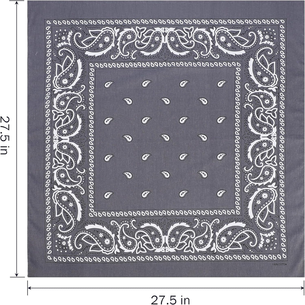100% Cotton 27" x 27" Large Bandanas for Men & Women, Multi-Purpose Bandana Headbands, Square Head Scarf