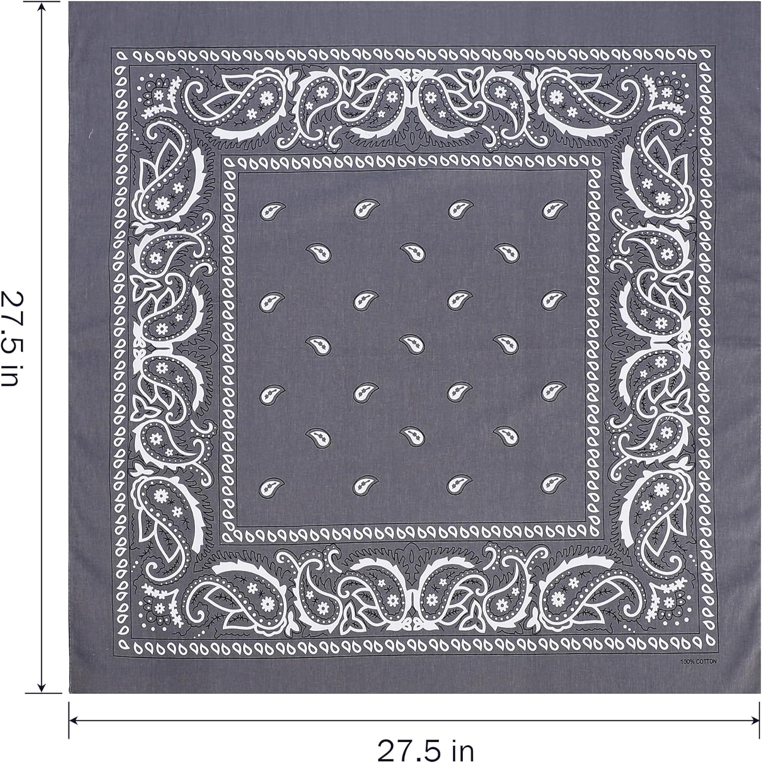 100% Cotton 27" x 27" Large Bandanas for Men & Women, Multi-Purpose Bandana Headbands, Square Head Scarf