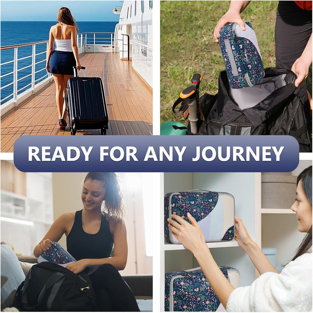 10 Set/8 Set Packing Cubes for Travel, Gifts for Women Mom,Anti-Tearing Suitcase Organizer for Luggage with Shoe & Hanging Toiletry Bag,OlarHike Vacation Essentials & Accessories for Cruise Ship,Cream