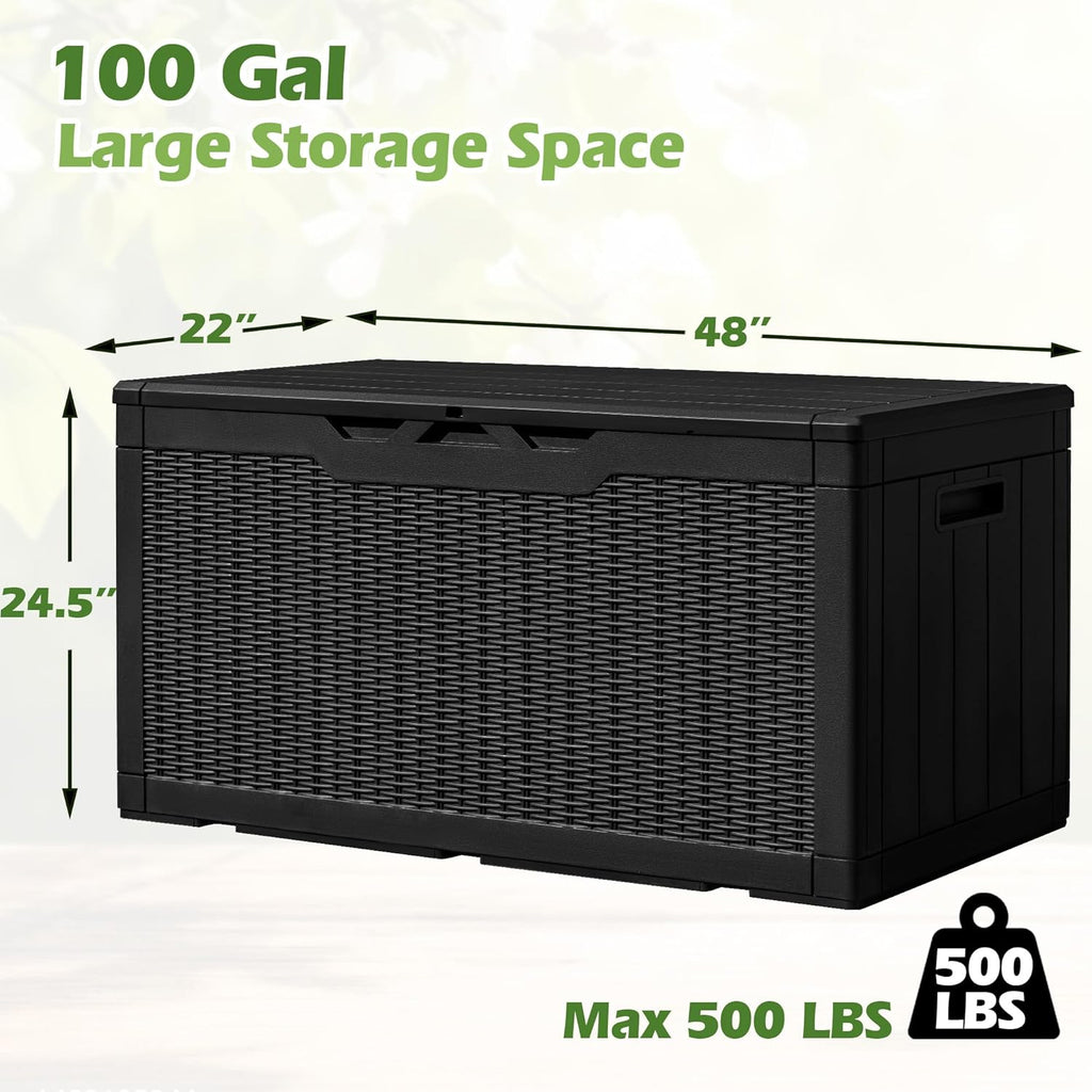 Greesum 31 Gallon Resin Deck Box Large Outdoor Storage for Patio Furniture, Garden Tools, Pool Supplies, Weatherproof and UV Resistant, Lockable, Dark Black