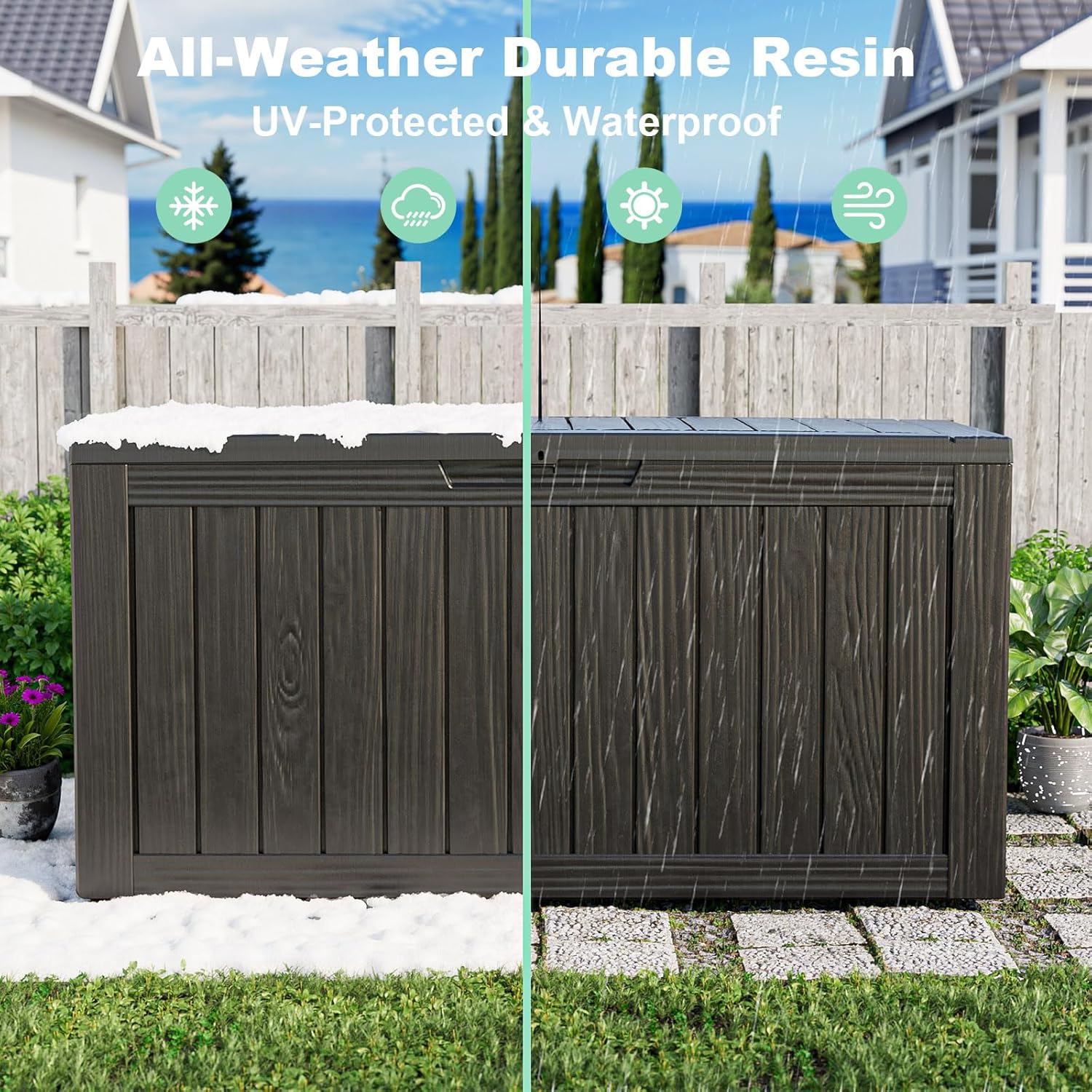 80 Gallon Resin Deck Box, Lockable Patio Outdoor Storage Box for Furniture, Garden Tools and Tools Storage, Waterproof Outside Storage Box - Black