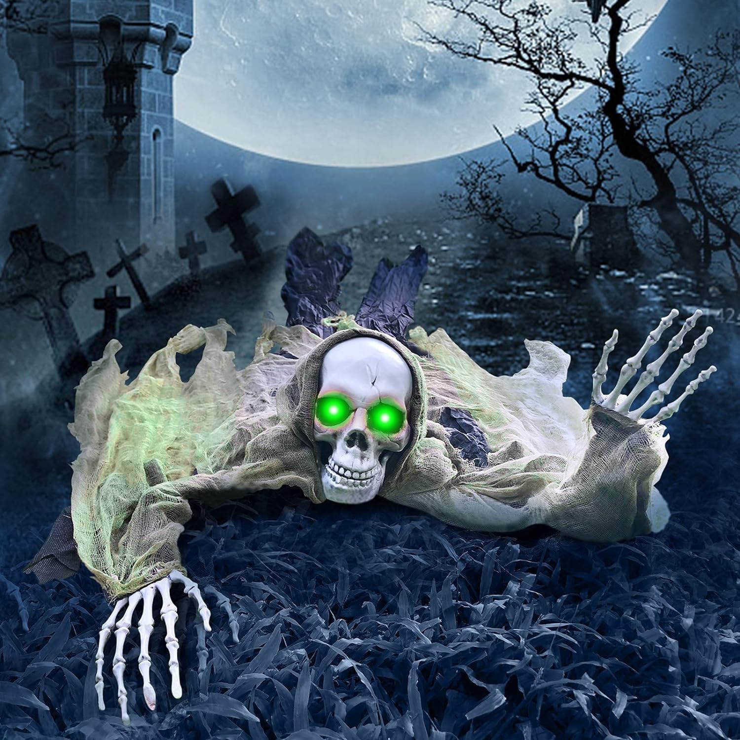 4 Pack Halloween Decoration LED Glowing Light Up Skulls Eyes, Horror DIY Glowing Eyes Lights Battery Operated for Halloween Decoration Masks, Skulls, Pumpkin, Spider, Tombstone Props (Red)