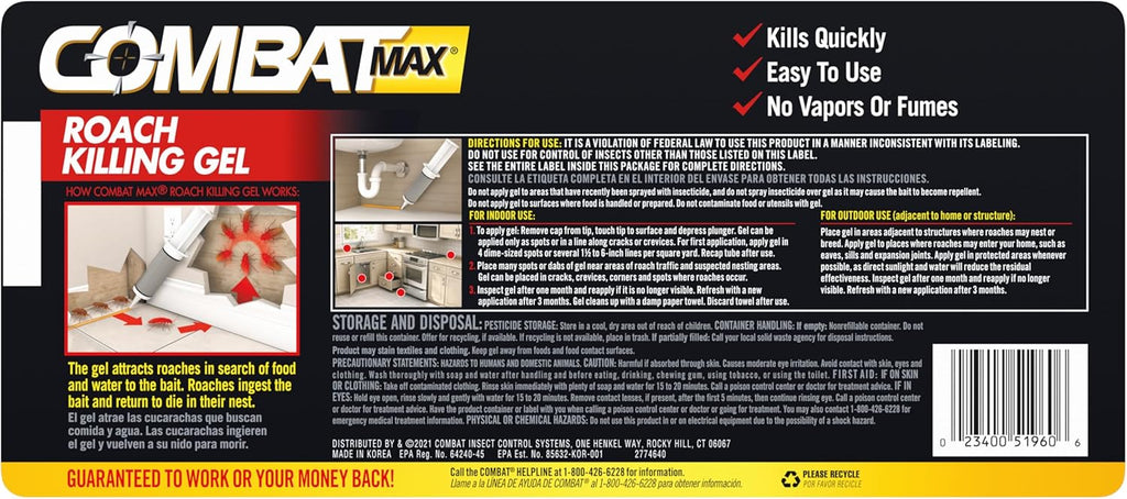 Combat Max Roach Killing Gel for Indoor and Outdoor Use, 1 Syringe, 2.1 Ounce (Pack of 1)