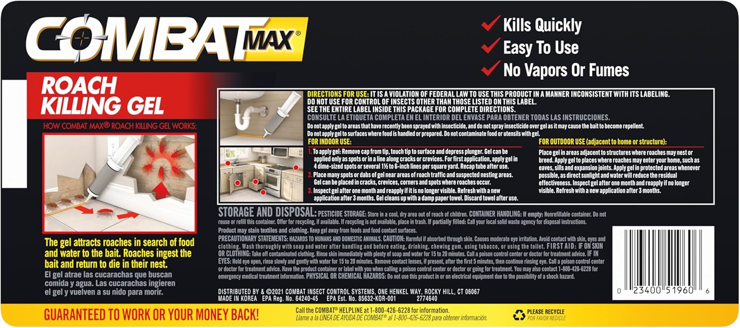 Combat Max Roach Killing Gel for Indoor and Outdoor Use, 1 Syringe, 2.1 Ounce (Pack of 1)