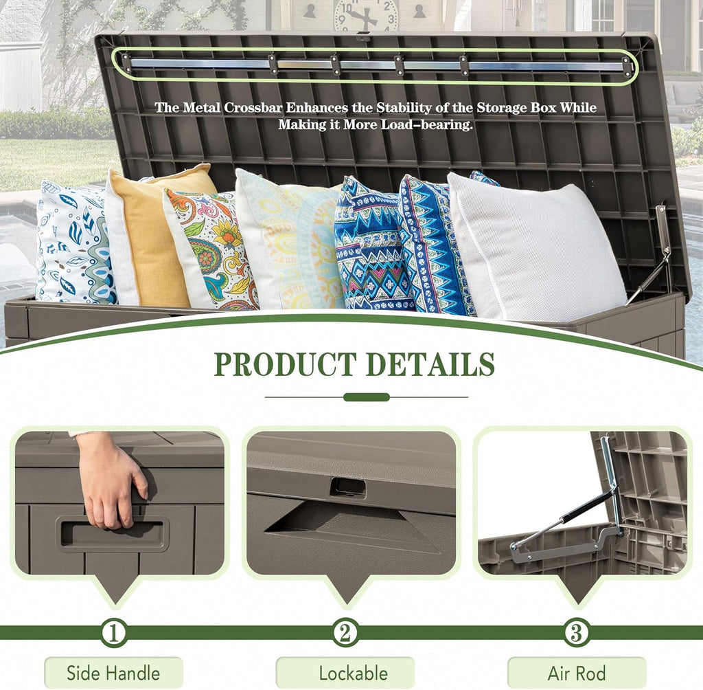 Greesum 31 Gallon Resin Deck Box Large Outdoor Storage for Patio Furniture, Garden Tools, Pool Supplies, Weatherproof and UV Resistant, Lockable, Dark Black