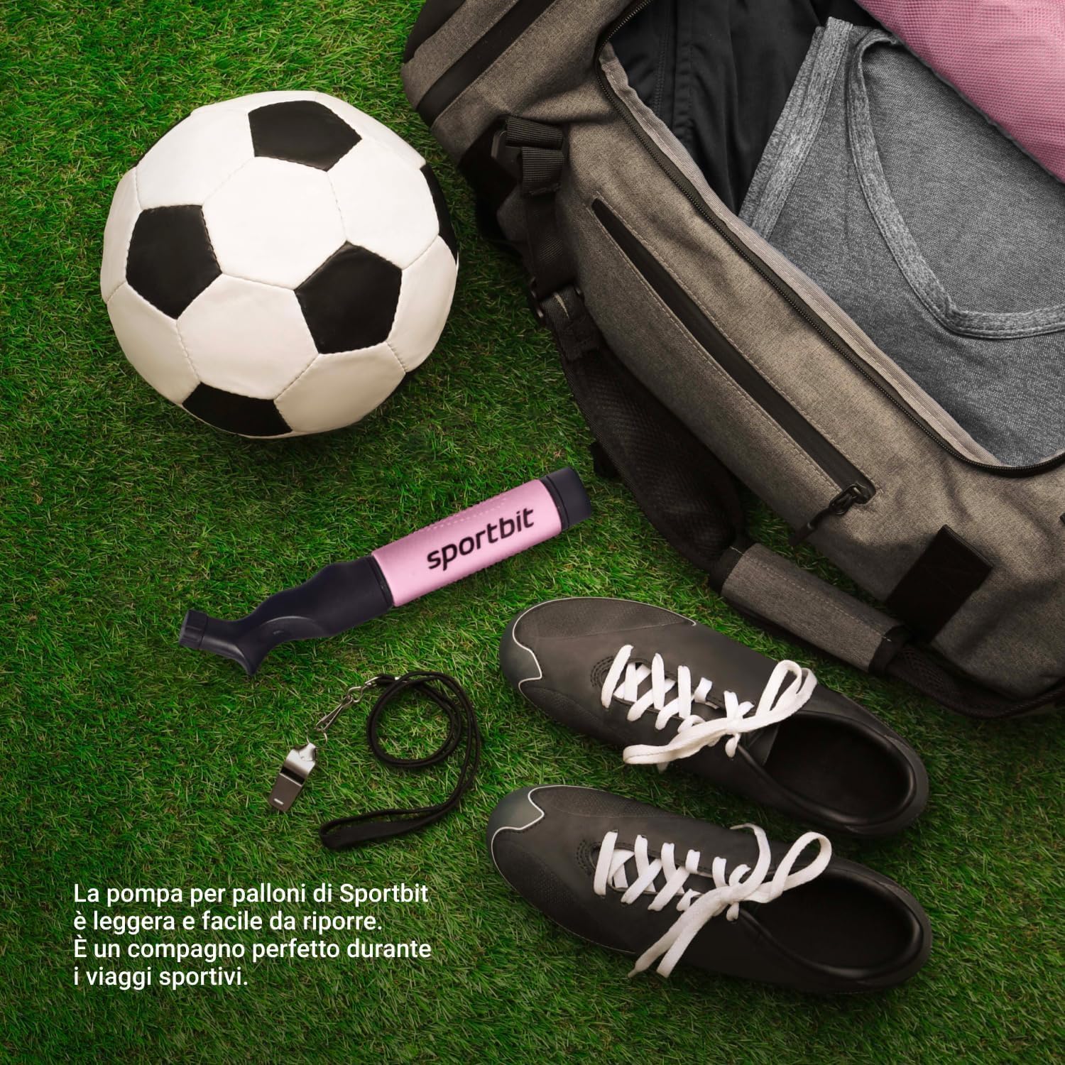 SPORTBIT Ball Pump for Sports Balls - Push & Pull Inflating System - Hand Pump for All Exercise Balls - Volleyball Pump, Basketball Inflator, Football & Soccer Ball Air Pump - Goes with 5 Needles Set