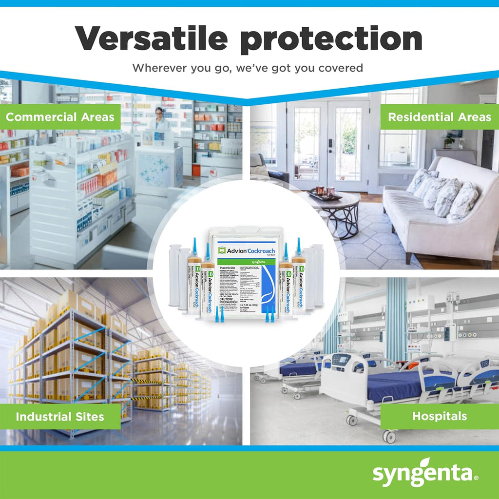 Advion Cockroach Gel Bait, 4 Tubes x 30-Grams, 4 Plunger and 4 Tips, German Roach Insect Pest Control, Indoor and Outdoor Use, Roach Killer Gel for American, German and Other Major Cockroach Species