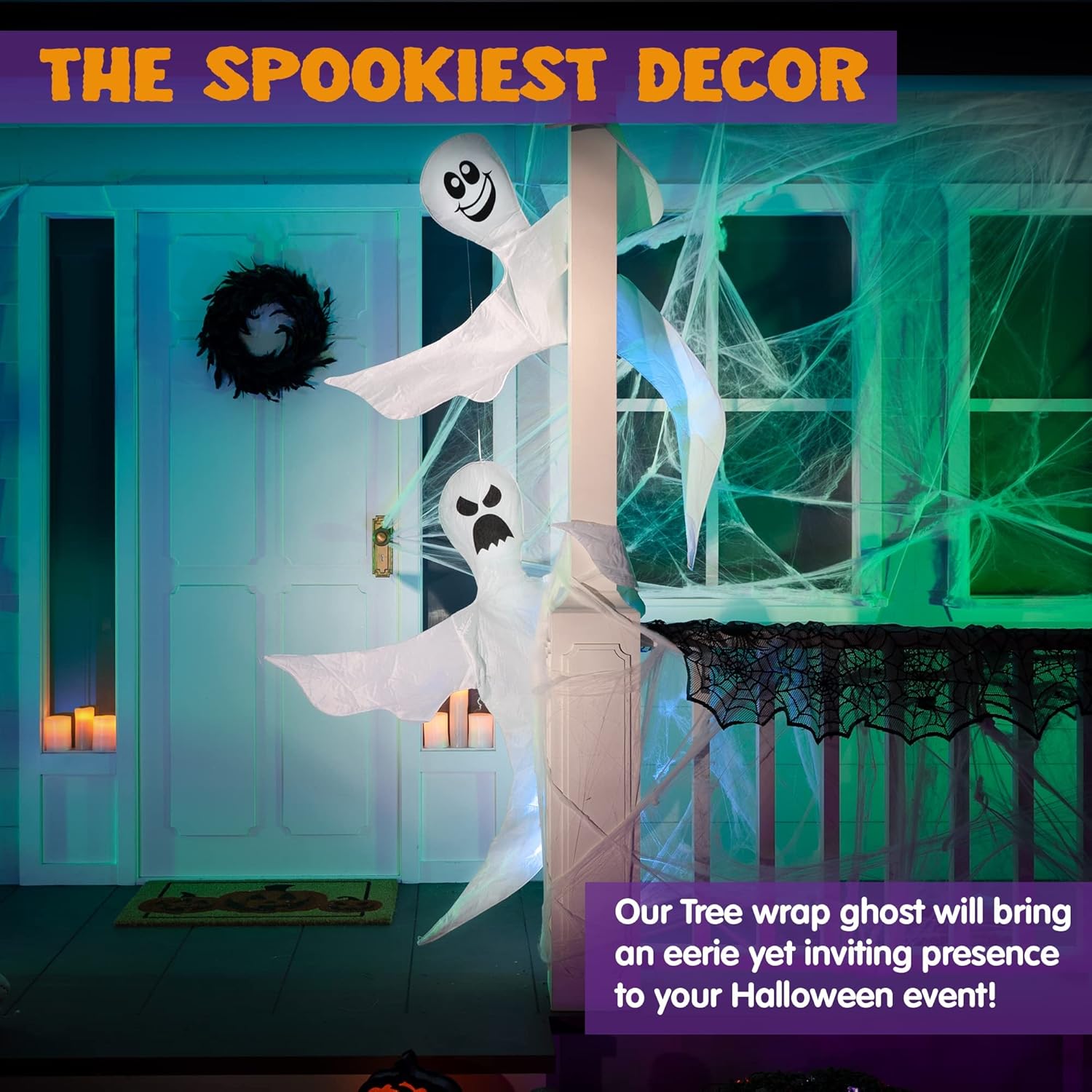 JOYIN 2 Pcs 53" Halloween Decoration Outdoor, Halloween Bendable Hanging Ghost for Lawn, Tree, Pilar Decorations, Tree Wrap Ghost Party Supplies