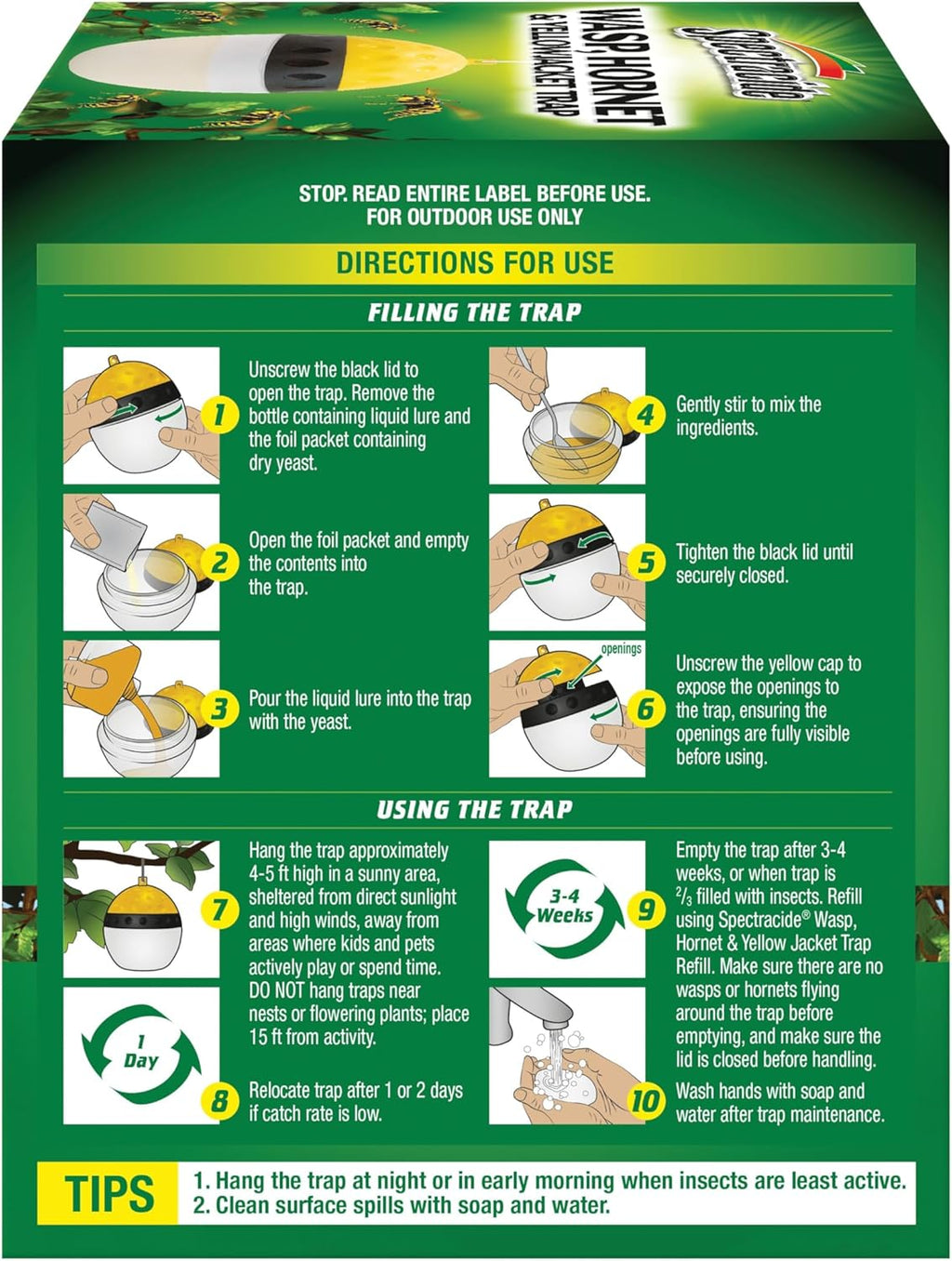 Spectracide Wasp, Hornet & Yellowjacket Trap, Hanging Wasp & Hornet Trap with a Quick-Drown Formula That Submerges & Kills Insects, 1 Count