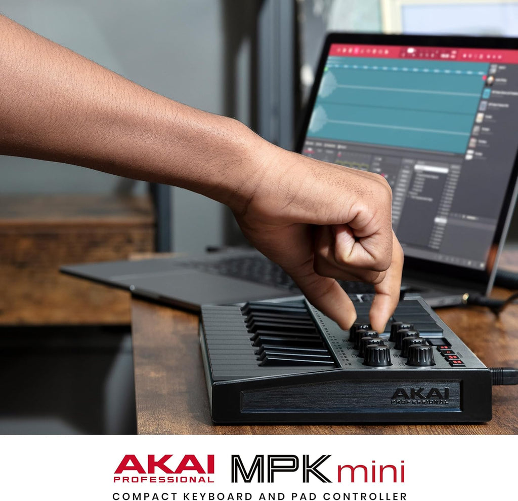 Akai Professional MPK Mini MK3 - 25 Key USB MIDI Keyboard Controller With 8 Backlit Drum Pads, 8 Knobs, Music Production Software and Native Instruments Sound Package (NKS Integration)