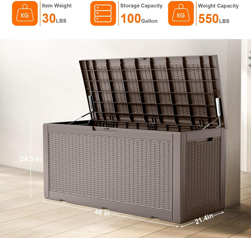 80 Gallon Resin Deck Box, Lockable Patio Outdoor Storage Box for Furniture, Garden Tools and Tools Storage, Waterproof Outside Storage Box - Black