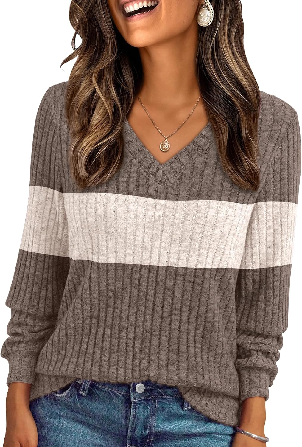 AUTOMET Womens V Neck Long Sleeve Shirt Fall Fashion Tops Tunic Dressy Casual Sweater Clothes Cute Trendy Work Outfits 2025