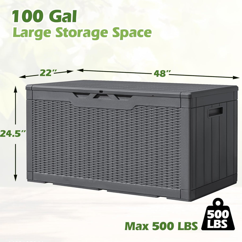 Greesum 31 Gallon Resin Deck Box Large Outdoor Storage for Patio Furniture, Garden Tools, Pool Supplies, Weatherproof and UV Resistant, Lockable, Dark Black