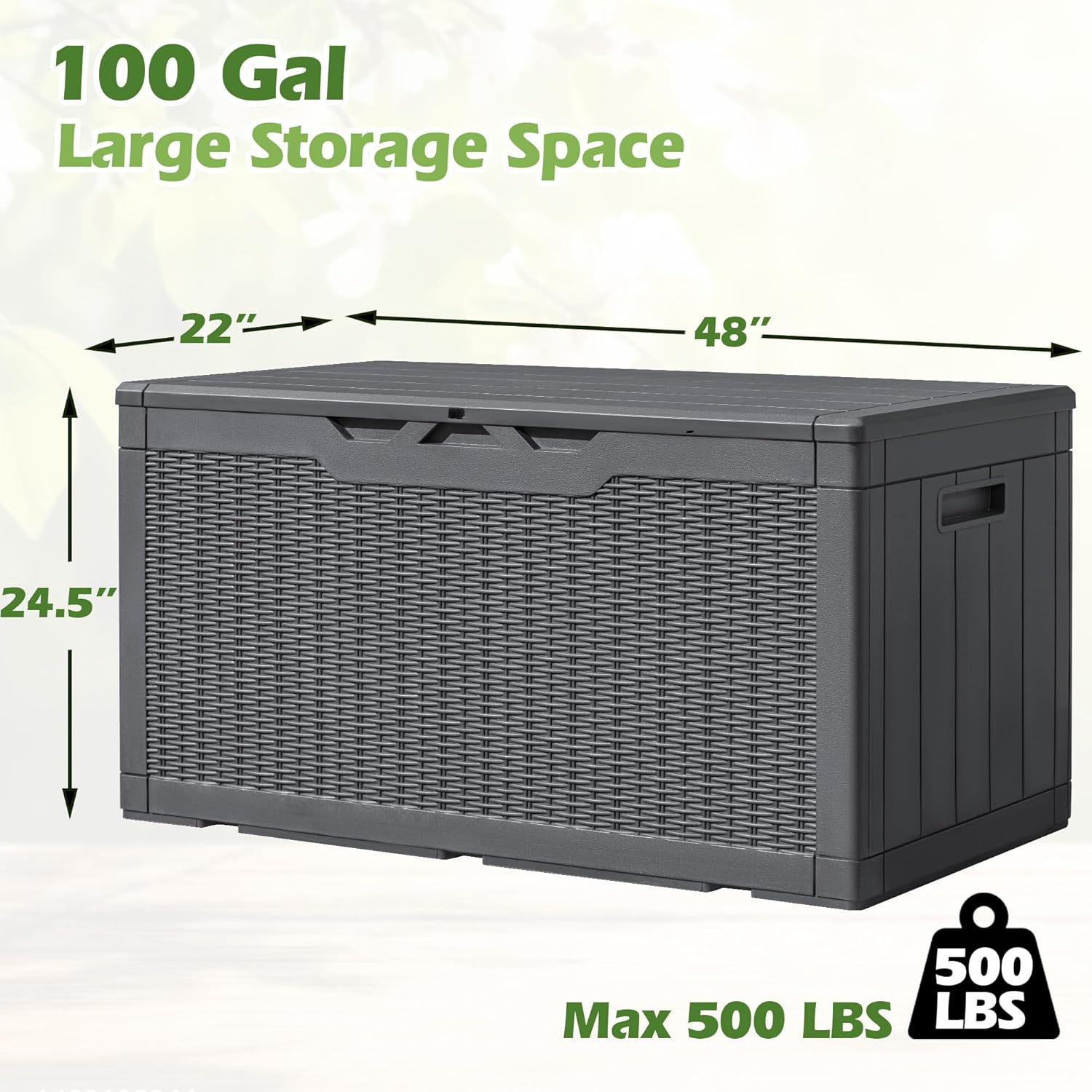 Greesum 31 Gallon Resin Deck Box Large Outdoor Storage for Patio Furniture, Garden Tools, Pool Supplies, Weatherproof and UV Resistant, Lockable, Dark Black