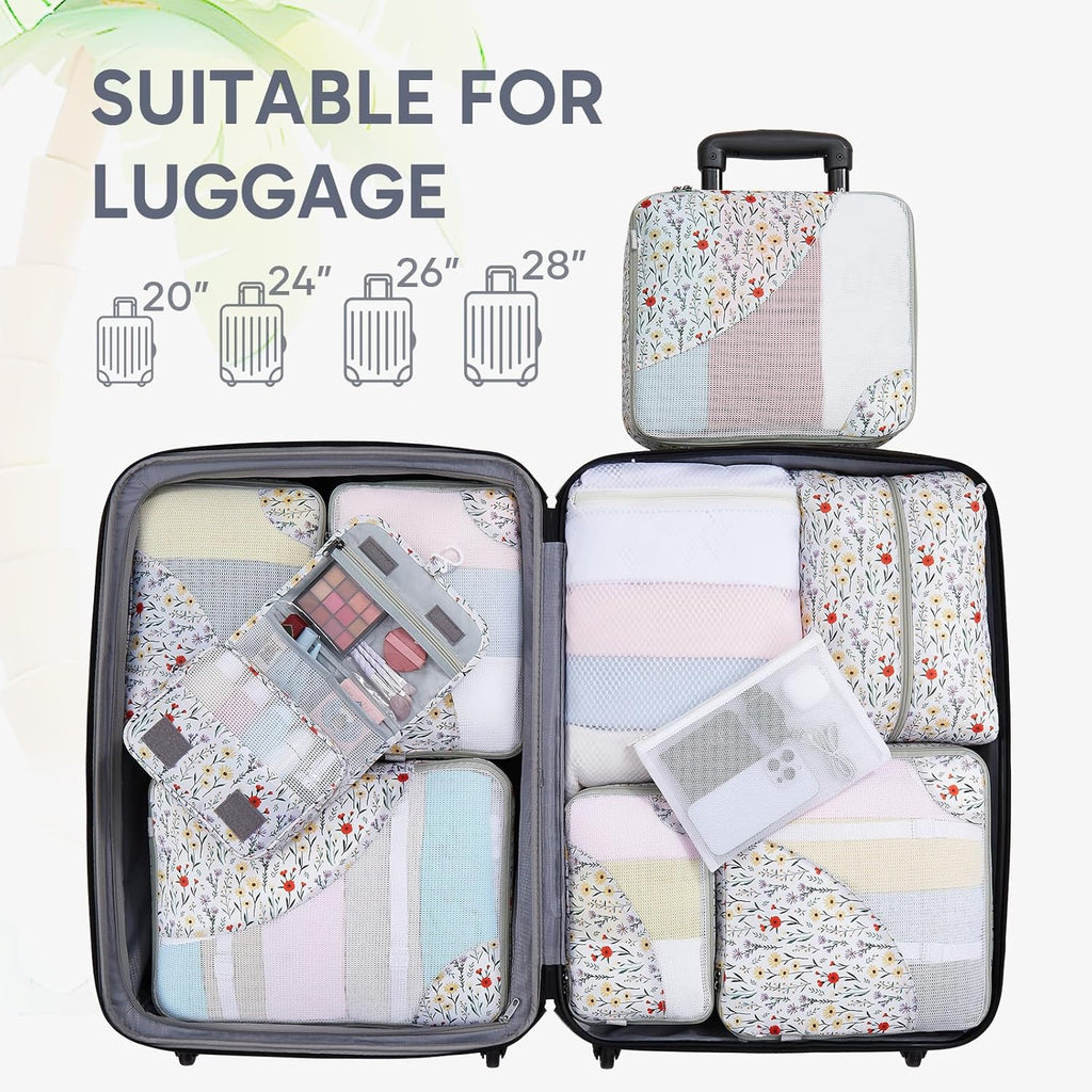 10 Set/8 Set Packing Cubes for Travel, Gifts for Women Mom,Anti-Tearing Suitcase Organizer for Luggage with Shoe & Hanging Toiletry Bag,OlarHike Vacation Essentials & Accessories for Cruise Ship,Cream