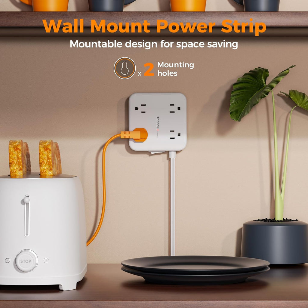 TESSAN Surge Protector Power Strip, 5 Ft Flat Plug Extension Cord with 3 USB (1 USB C) 8 Outlets, 900J Surge Protection, 3 Sided Outlet Extender with Power Switch for Office, Dorm Room Essentials