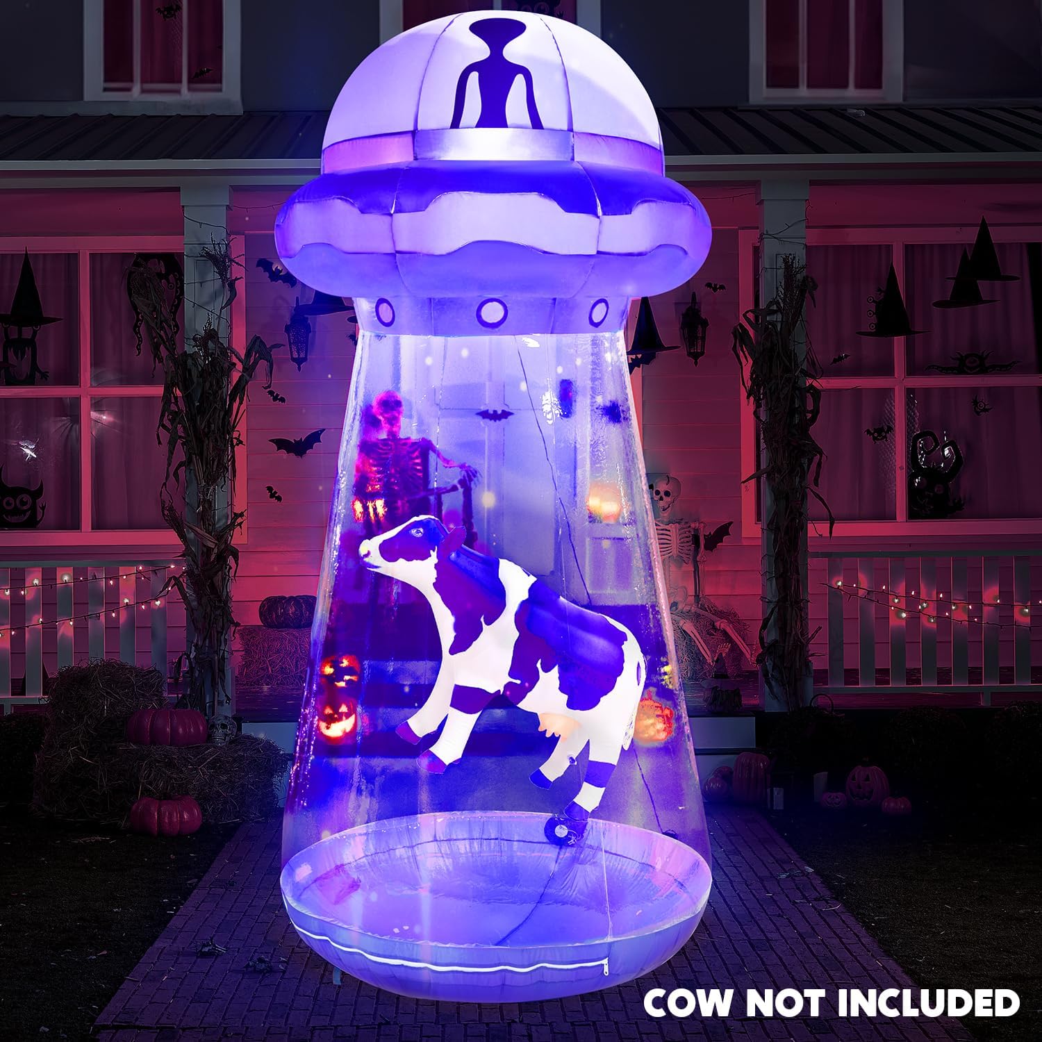 Joiedomi 9 FT Tall Halloween Inflatable UFO Outdoor Decorations, Halloween Blow Ups UFO Alien Decor for Yard Decoration with LEDs for Lawn Garden Party Decor