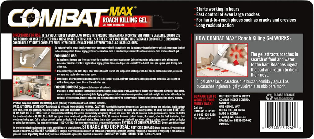 Combat Max Roach Killing Gel for Indoor and Outdoor Use, 1 Syringe, 2.1 Ounce (Pack of 1)