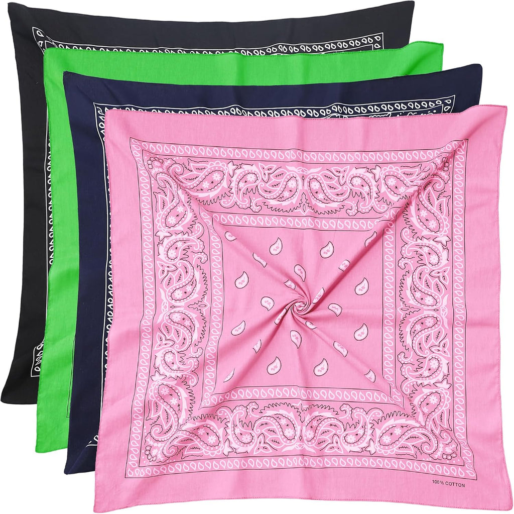 100% Cotton 27" x 27" Large Bandanas for Men & Women, Multi-Purpose Bandana Headbands, Square Head Scarf