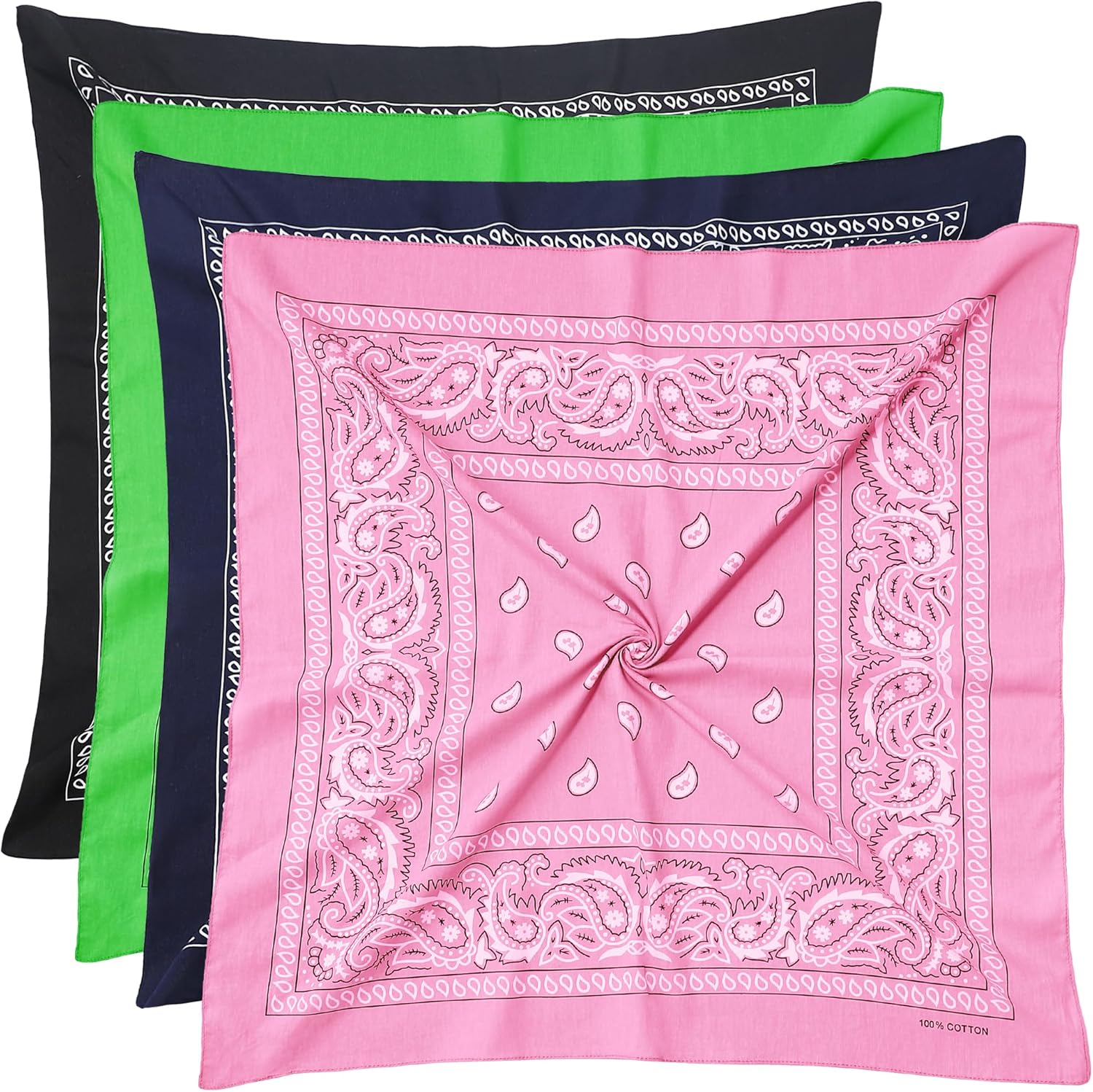100% Cotton 27" x 27" Large Bandanas for Men & Women, Multi-Purpose Bandana Headbands, Square Head Scarf
