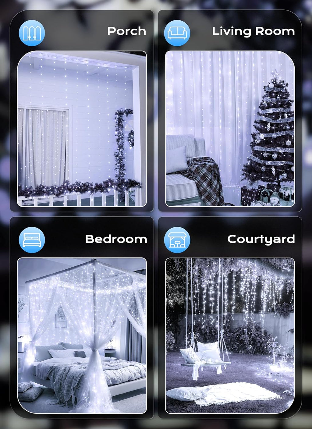 Brightown 300 LED Fairy Curtain Lights, 9.8ft x 9.8ft Warm White Curtain String Lights, USB Plug in 8 Lighting Modes Christmas Decoration, Hanging Lights with Remote for Bedroom Indoor Weddings Dorm