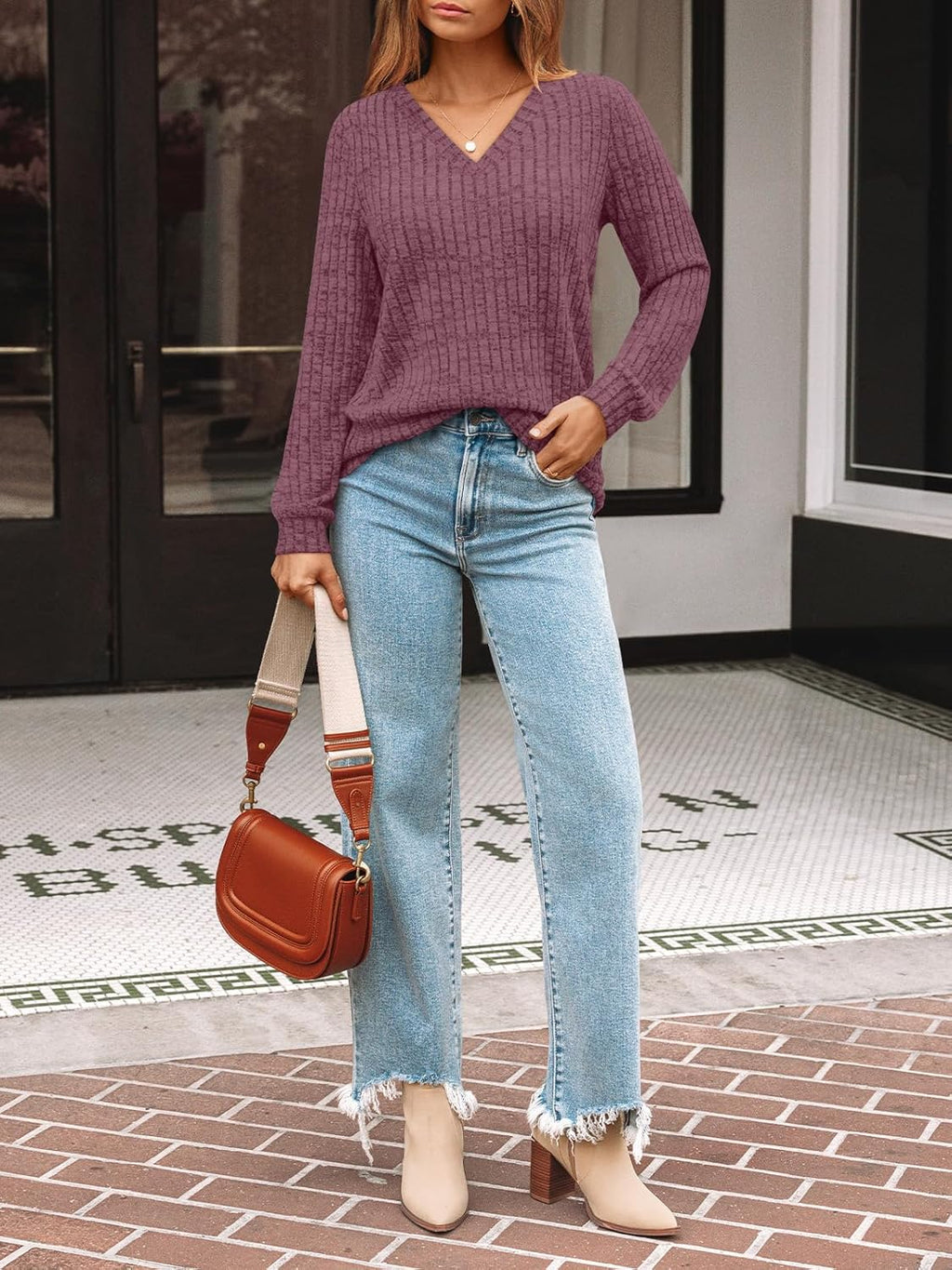 AUTOMET Womens V Neck Long Sleeve Shirt Fall Fashion Tops Tunic Dressy Casual Sweater Clothes Cute Trendy Work Outfits 2025