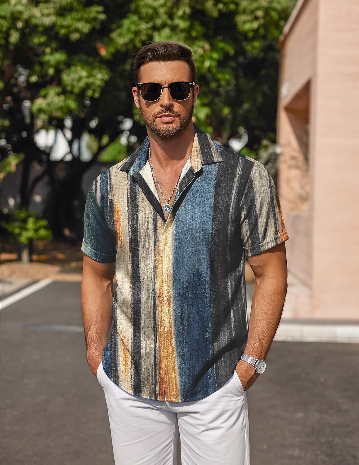 COOFANDY Men's Linen Shirts Short Sleeve Casual Shirts Button Down Shirt for Men Beach Summer Wedding Shirt