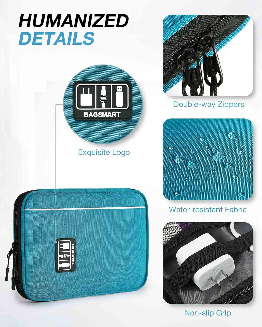 BAGSMART Large Electronics Travel Organizer Case, Tech Accessories Cord Storage Bag for Phone, Power Bank, SD Card, Cables, Black