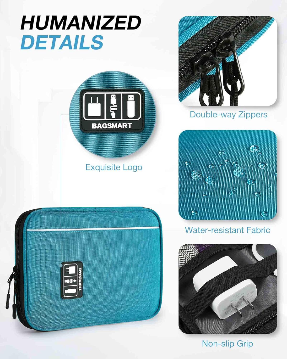 BAGSMART Large Electronics Travel Organizer Case, Tech Accessories Cord Storage Bag for Phone, Power Bank, SD Card, Cables, Black