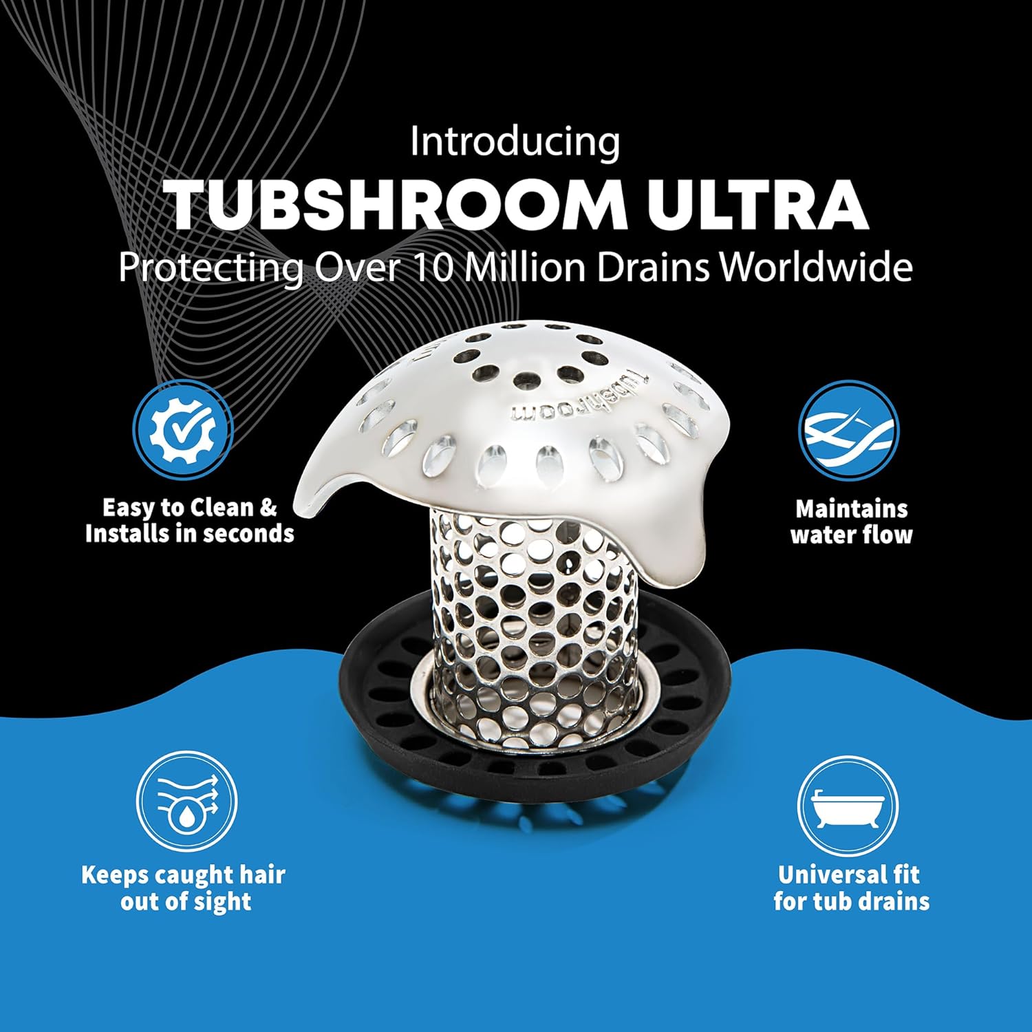 TubShroom Ultra Revolutionary Bath Tub Drain Protector Hair Catcher/Strainer/Snare, Stainless Steel, Stainless Combo